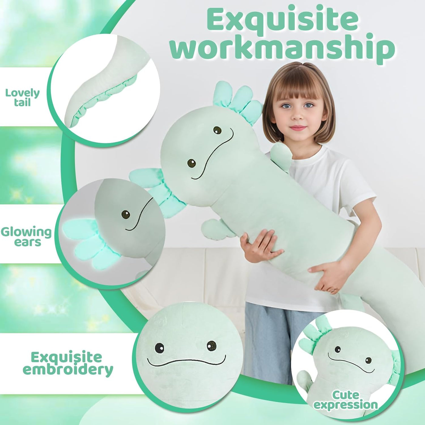 Tianmihou peluche gigante de ajolote de 48 pulgadas, ajolote grande...
