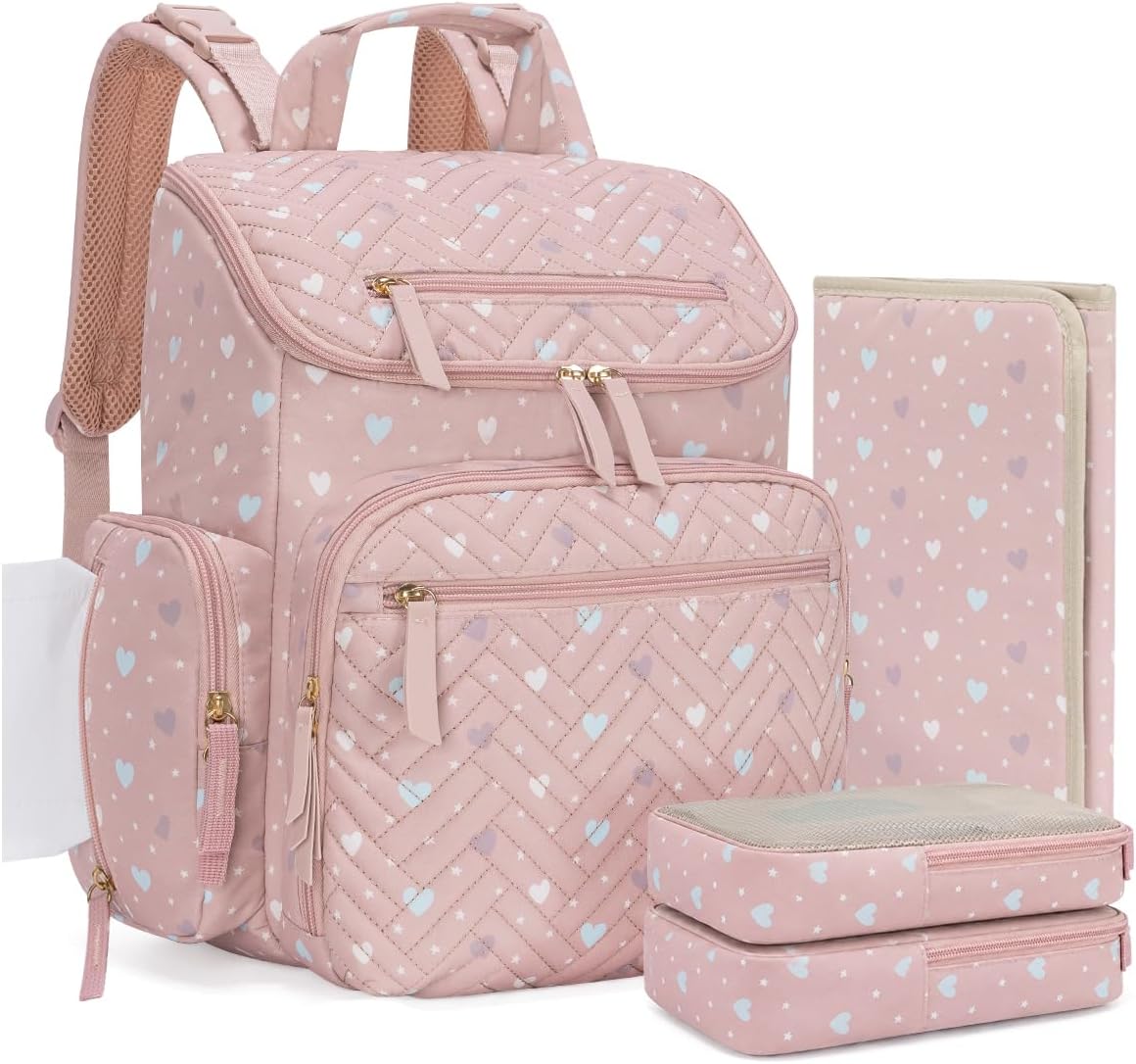 KABAQOO Mochila para pañales con cambiador y bolsillos aislados, Ro...