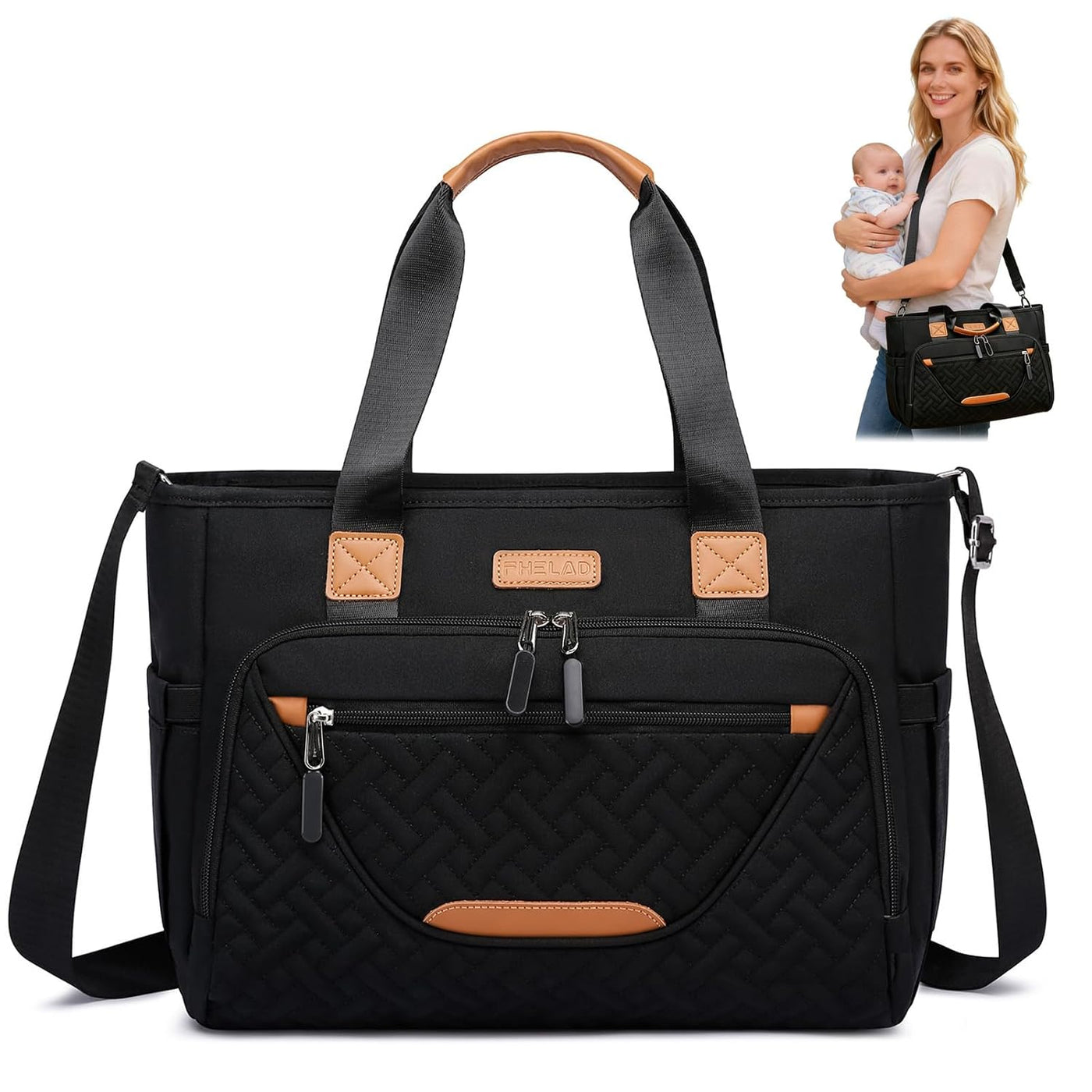 Bolsa de pañales FHELAD, bolso de pañales 4 en 1 con compartimento...