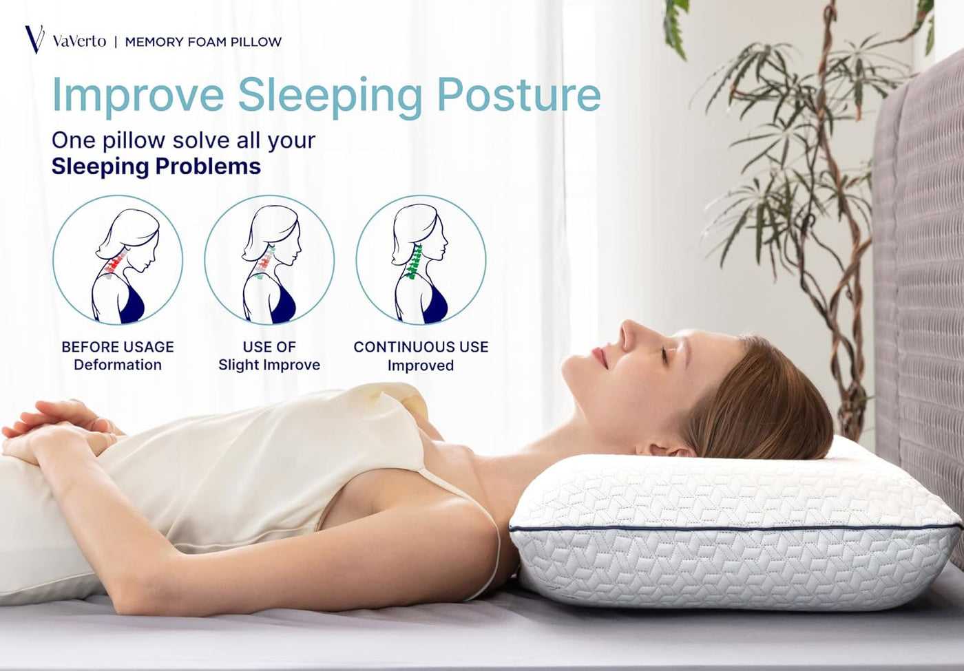 Vaverto Almohadas de espuma viscoelástica - Almohada refrescante fi...