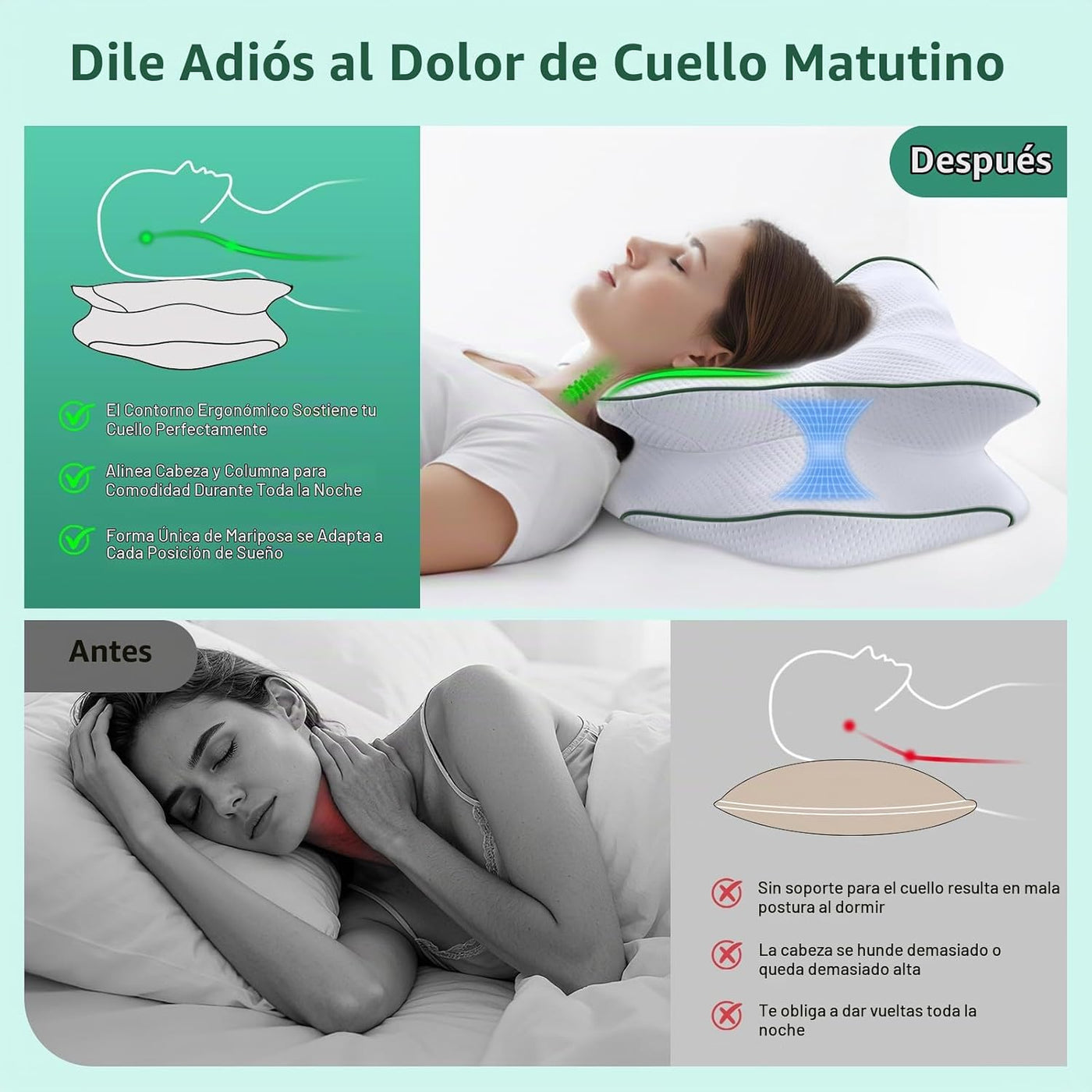 AZBESTPRO Almohada cervical de espuma viscoelástica para soporte de...