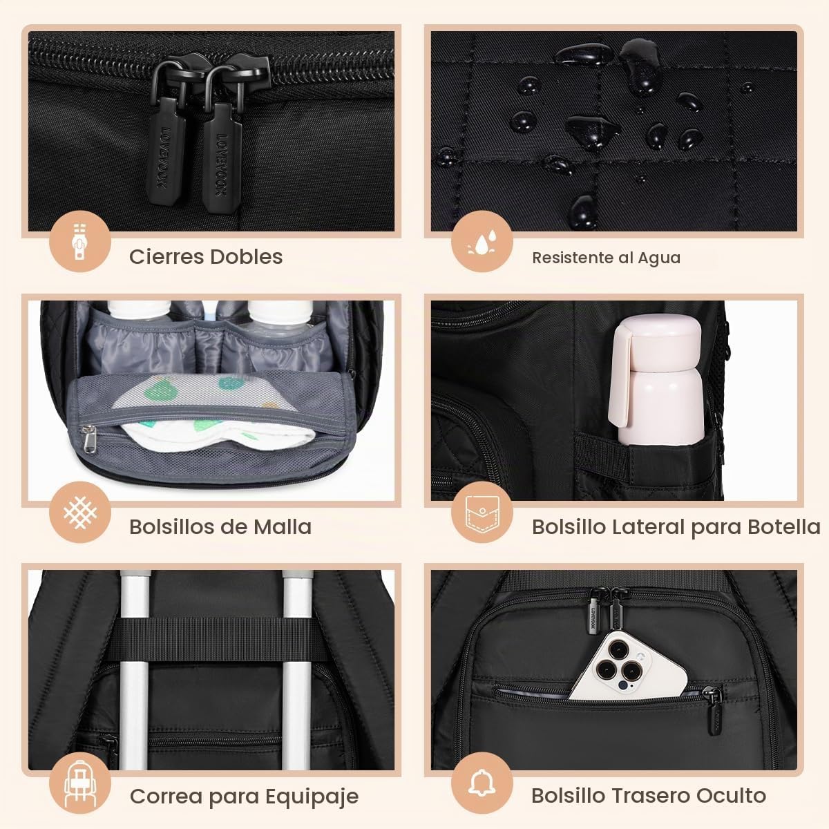 LOVEVOOK Mochila para Pañales de Gran Capacidad con Cambiador Portá...
