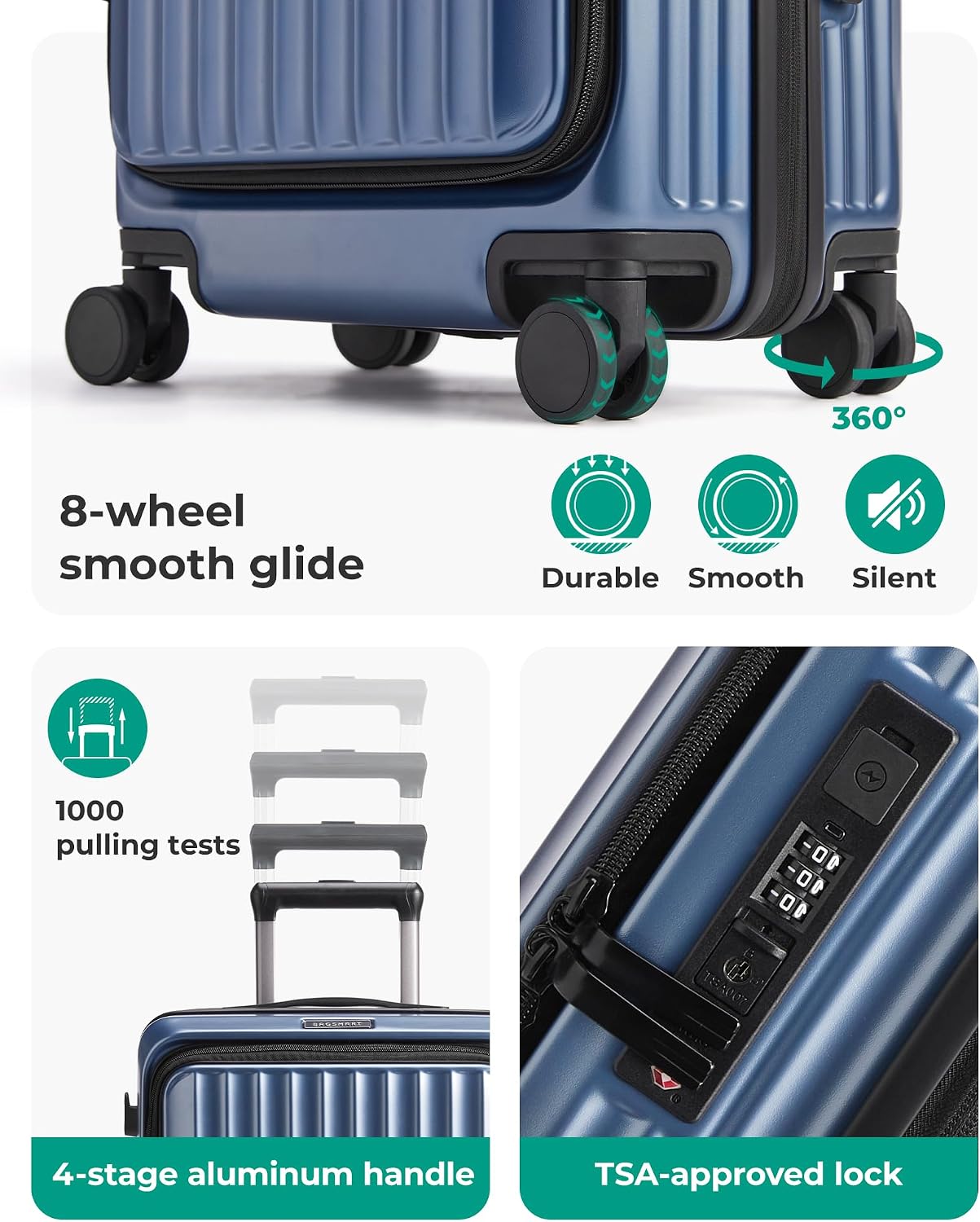 BAGSMART Equipaje de mano de apertura superior 22x14x9 aprobado por...
