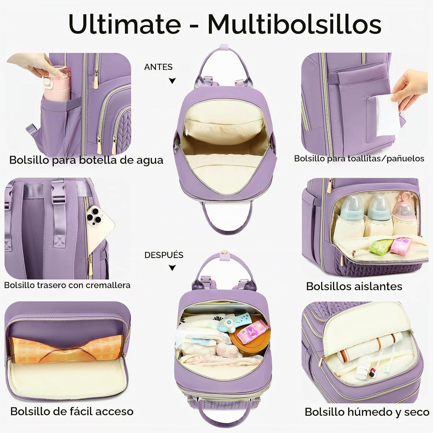 Mochila para pañales, grande, multifuncional, para niños, niñas y b...