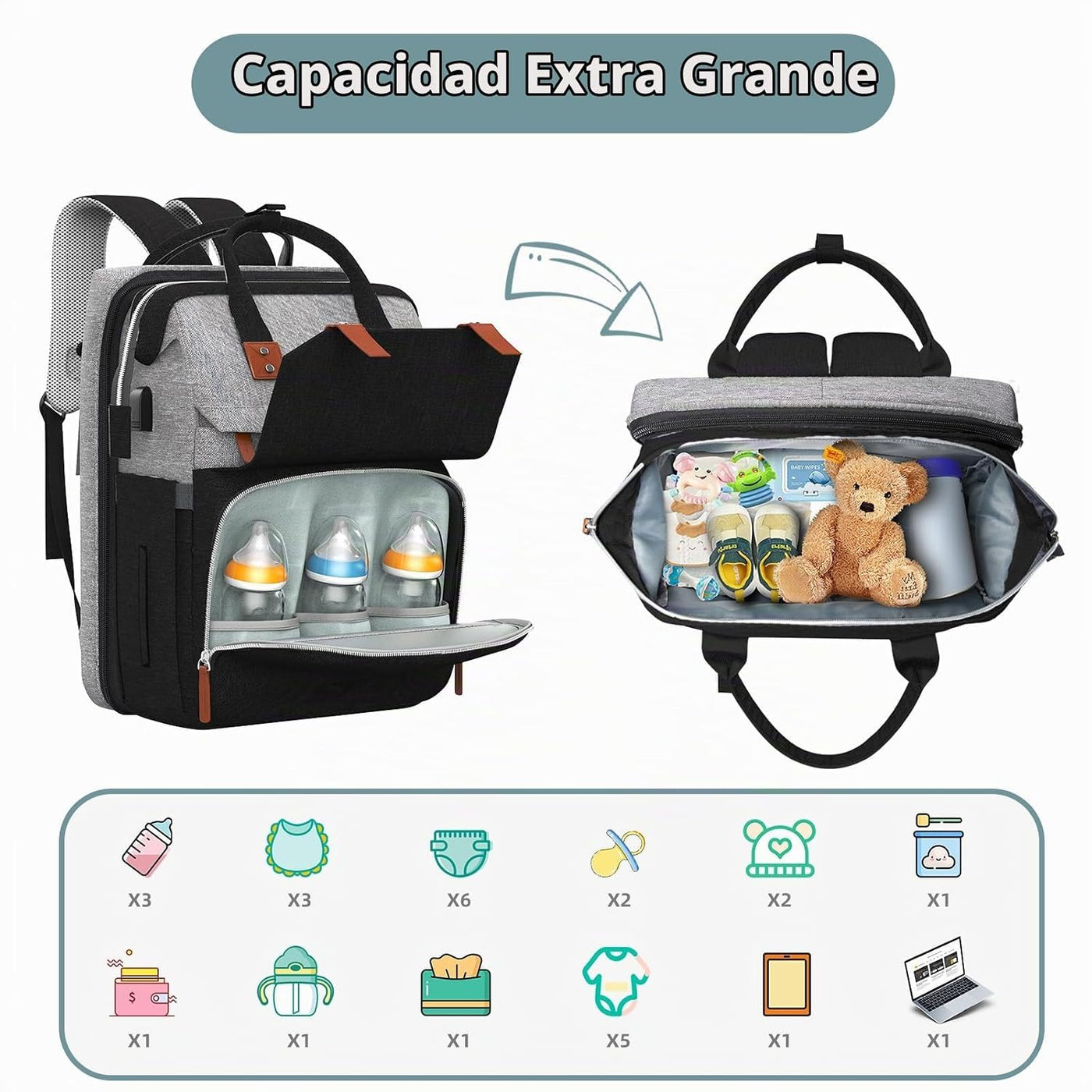 ISMGN Mochila para pañales con cambiador, bolsa de pañales para beb...