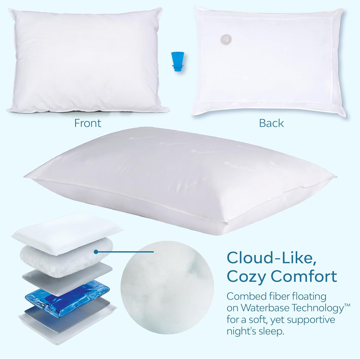 Mediflow Almohada de agua de fibra \u2013 Almohada de cama ajustabl...