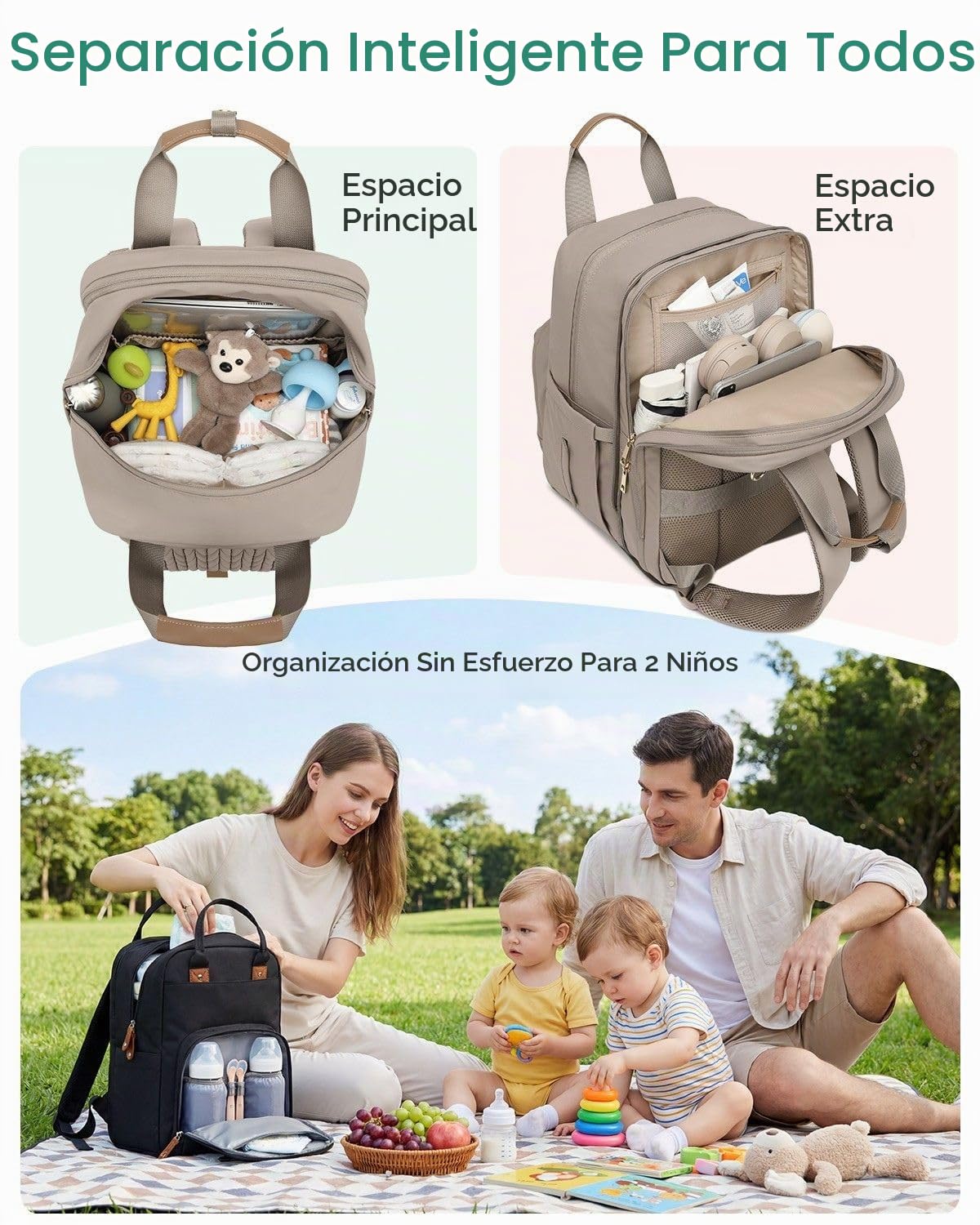 Qualyphant Mochila de pañales extragrande para 2 niños expandible 2...