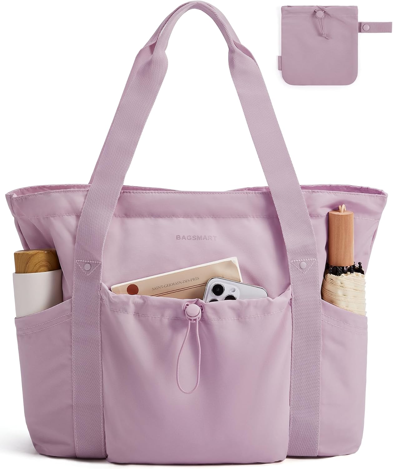 BAGSMART Bolsa Tote Plegable con Bolsa con Cordón, Bolsa Tote Grand...