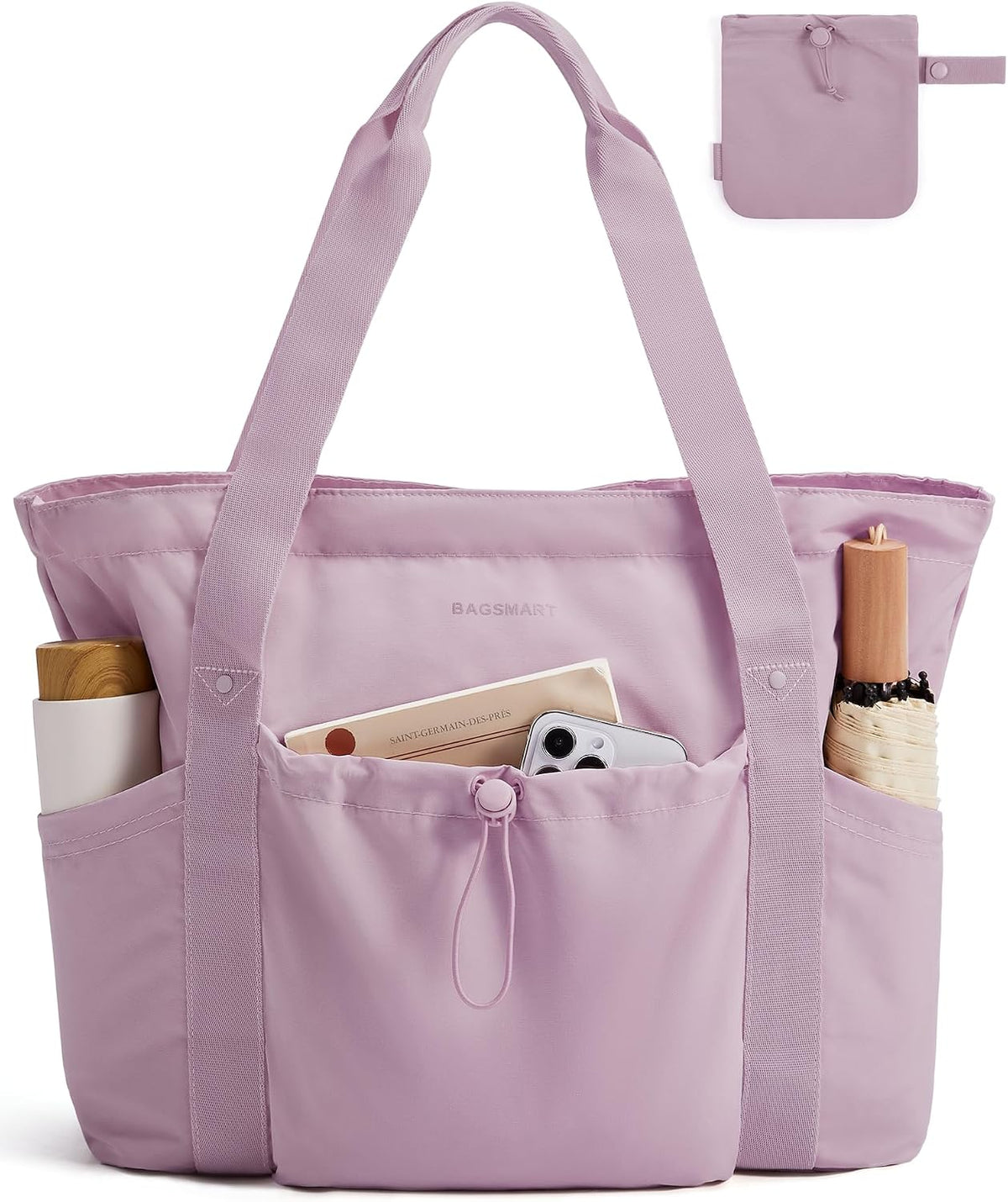 BAGSMART Bolsa Tote Plegable con Bolsa con Cordón, Bolsa Tote Grand...