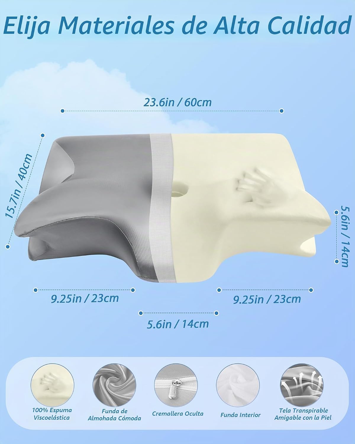 HOMCA Almohada cervical de espuma viscoelástica 2 en 1, almohada or...