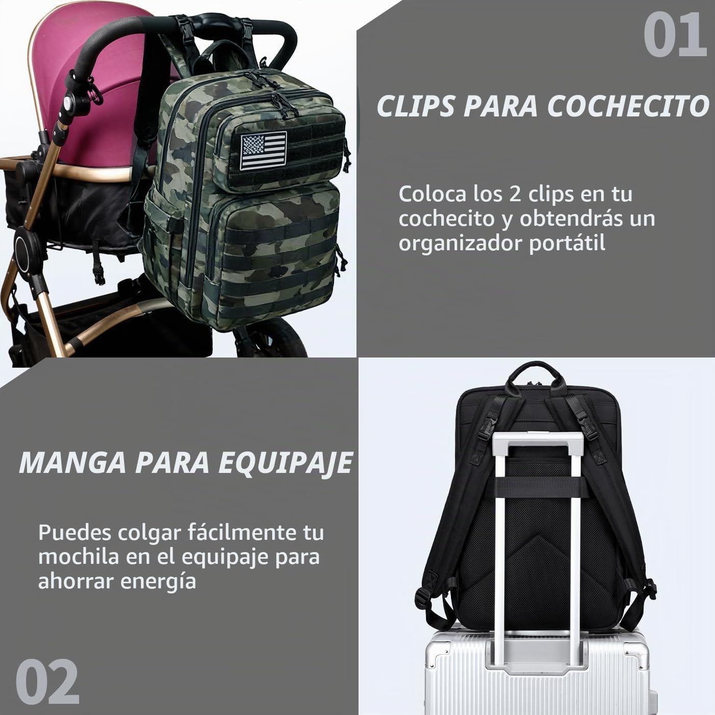 LORADI Mochila grande para pañales para papá, estilo táctico, camuf...