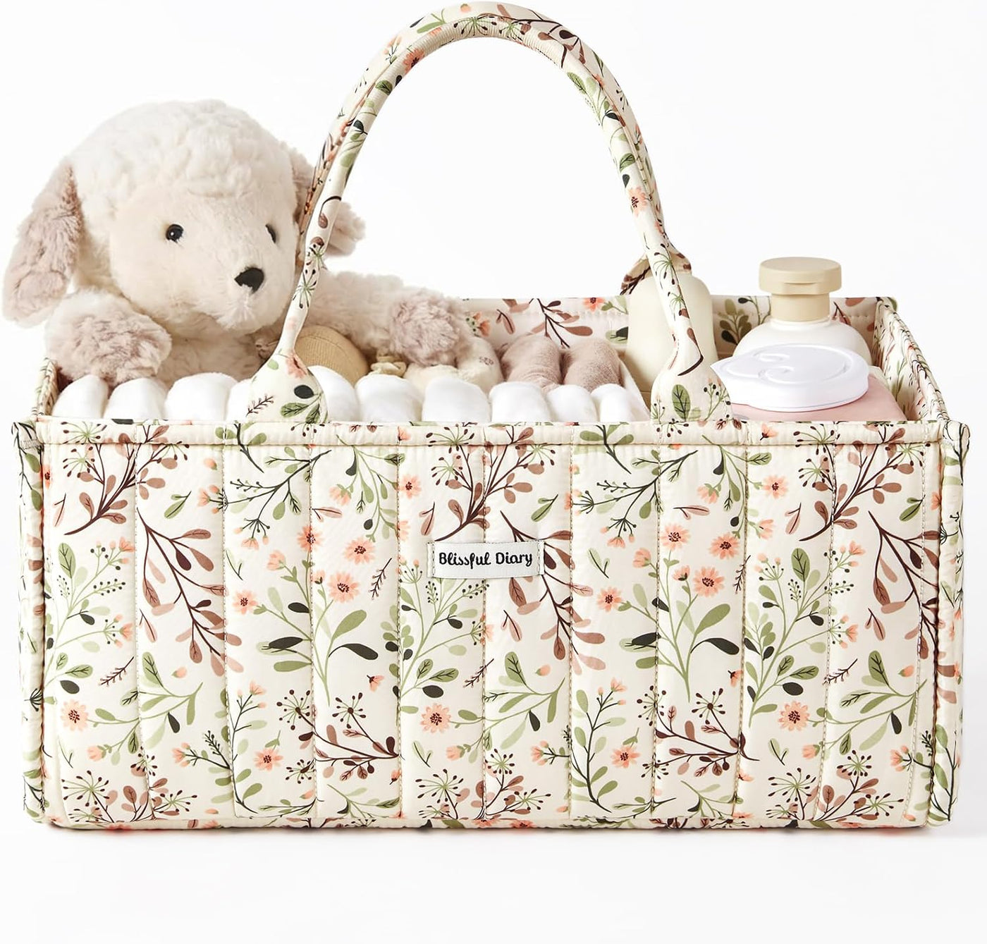 Blissful Diary Organizador de pañales con flores, elegante cesta de...