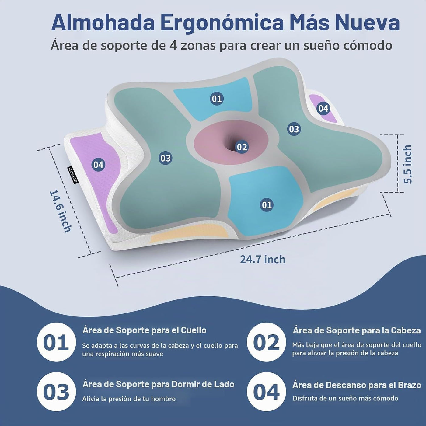 Almohada cervical para el cuello para aliviar el dolor, almohada er...