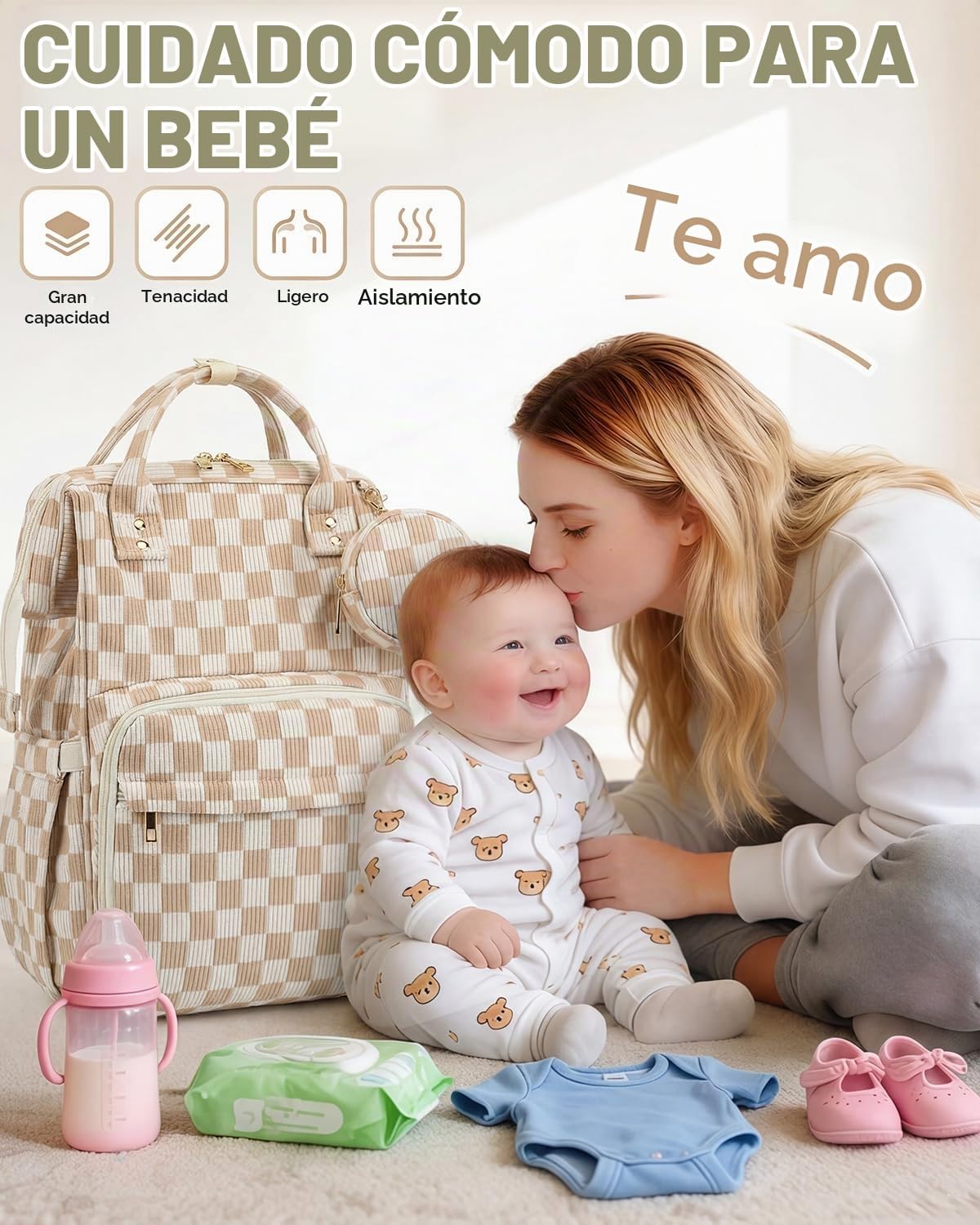 Mochila de pana, bolsa de pañales multifunción de gran capacidad pa...