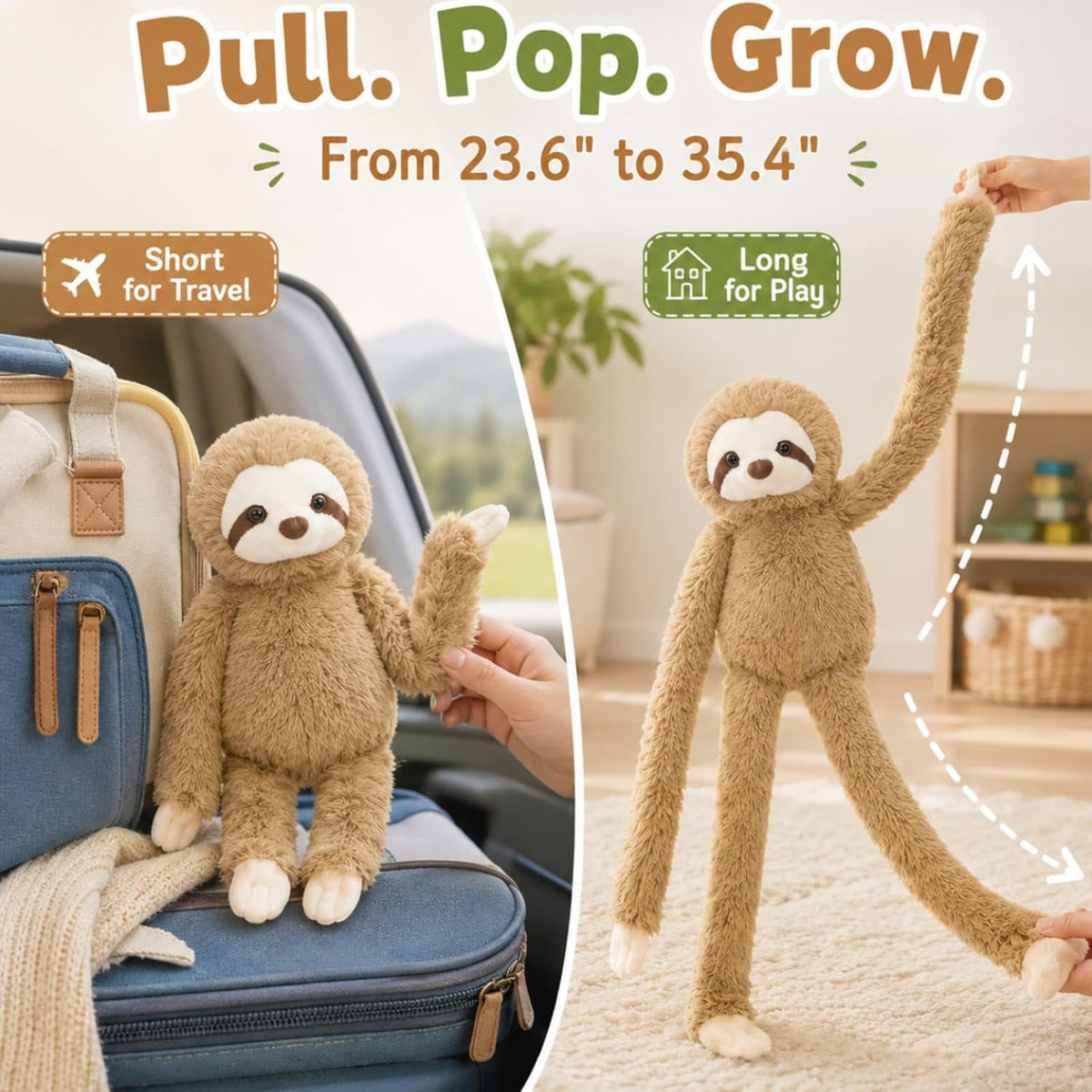 MorisMos Perezoso de peluche, juguete de peluche de brazos largos e...