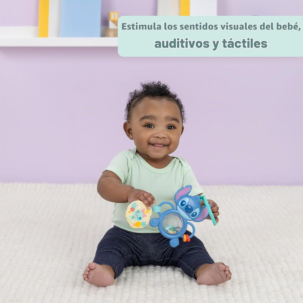 Bright Starts Disney Baby Stitch Tummy Tumble - Juguete giratorio p...