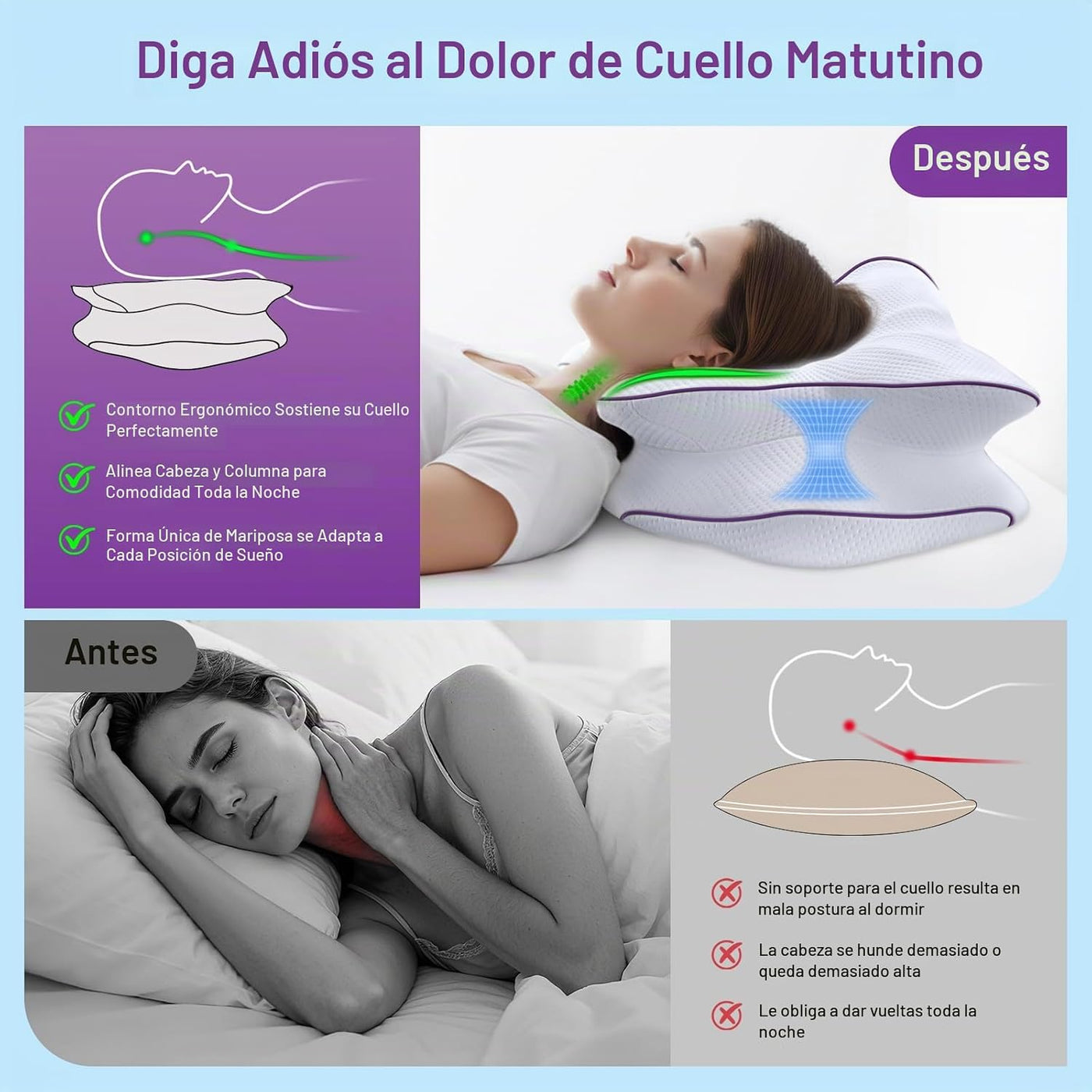 AZBESTPRO Almohada cervical de espuma viscoelástica para soporte de...
