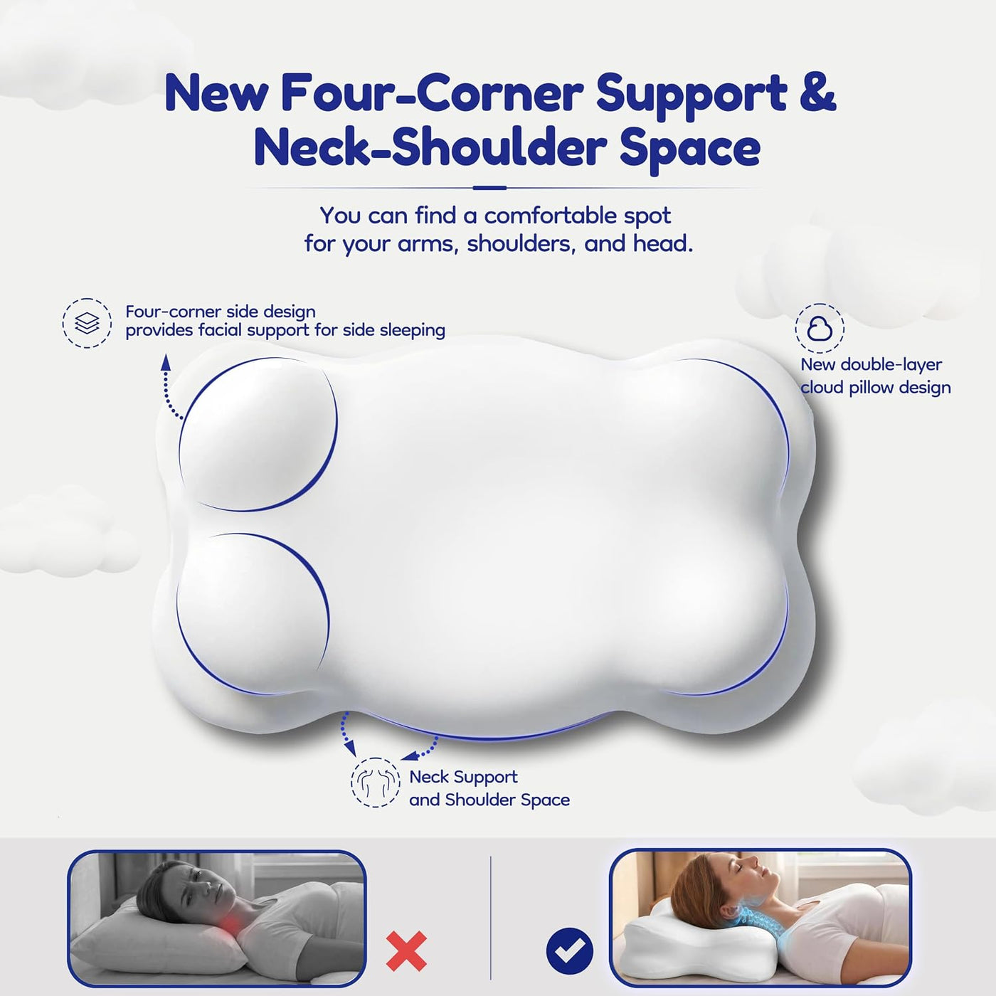 MOYEE Almohada grande de nube para dolor de cuello, cómoda almohada...