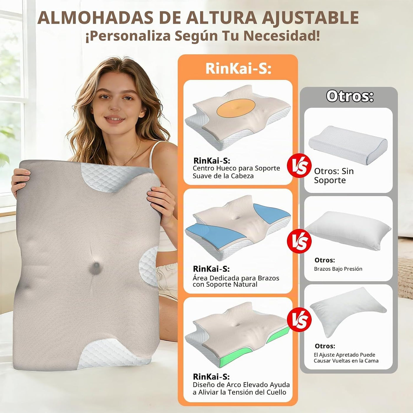 Almohada cervical para el cuello para aliviar el dolor, almohada er...