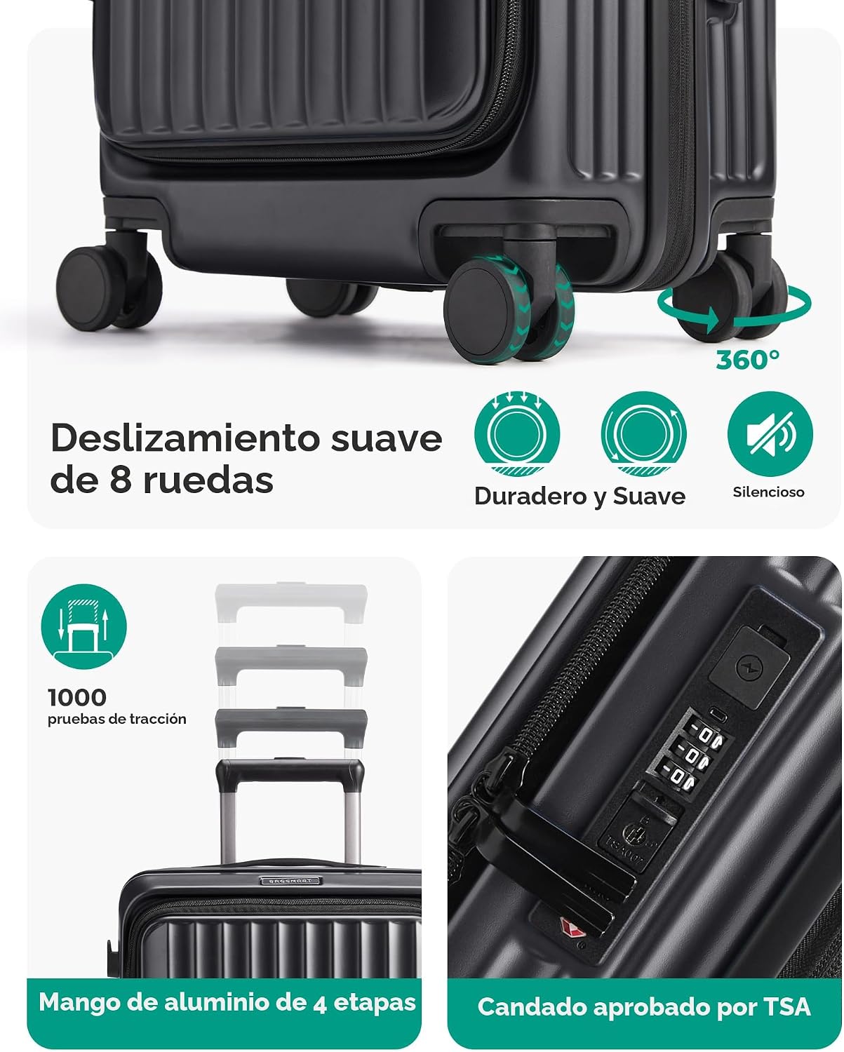 BAGSMART Equipaje de mano de apertura superior 22x14x9 aprobado por...