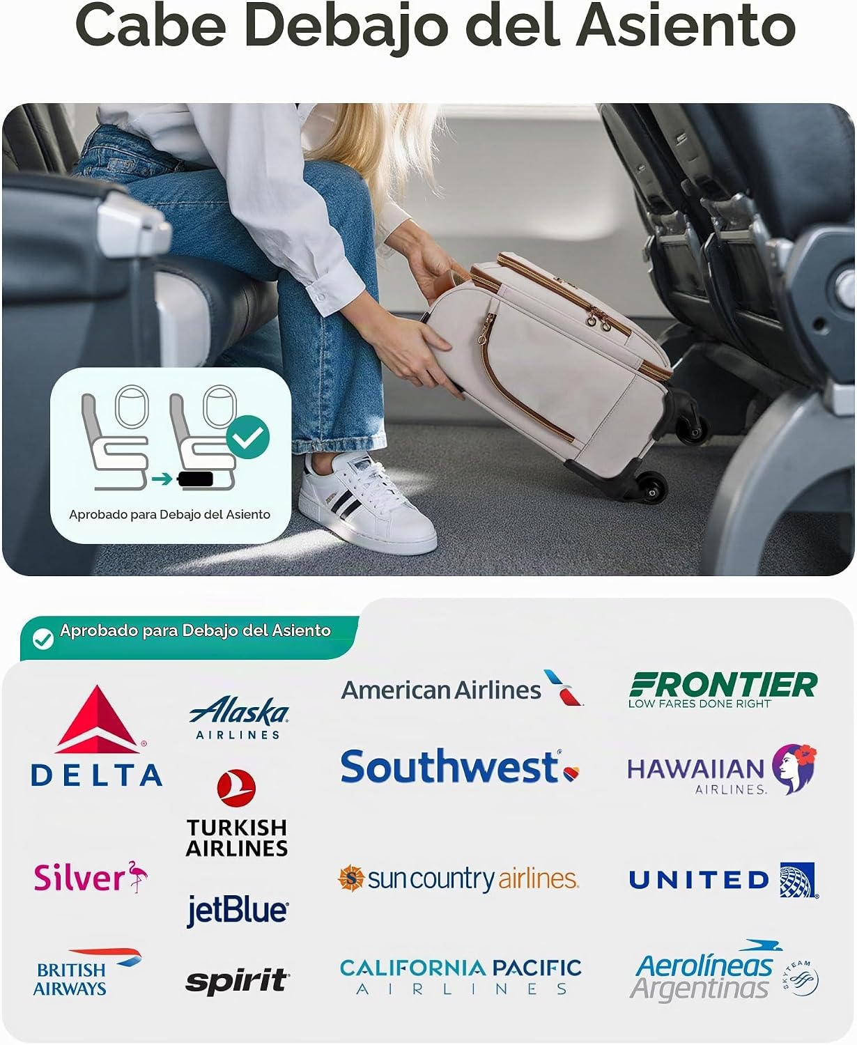 BAGSMART - Maleta de mano para debajo del asiento de 16 pulgadas, c...