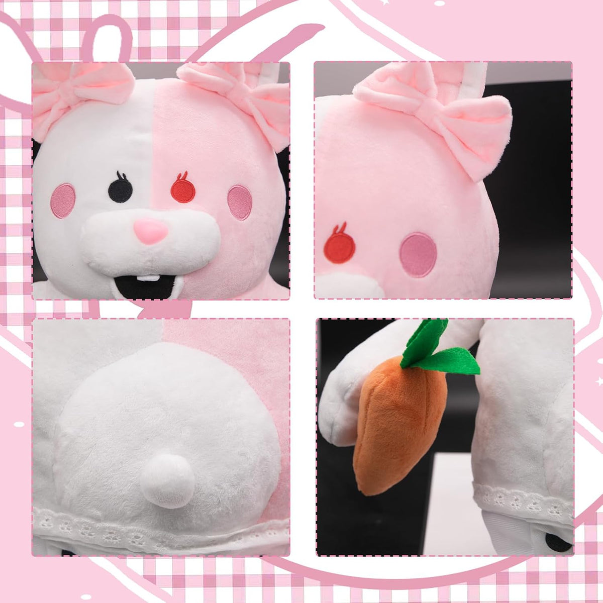 Werycos Juguete de peluche de anime de conejo blanco rosa de 19.7 in