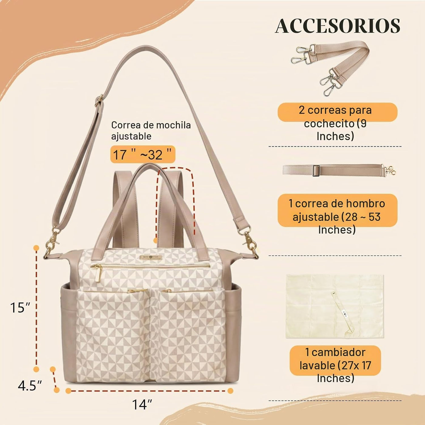 miss fong Mochila de cuero para pañales, bolsa de bebé, bolsa de pa...