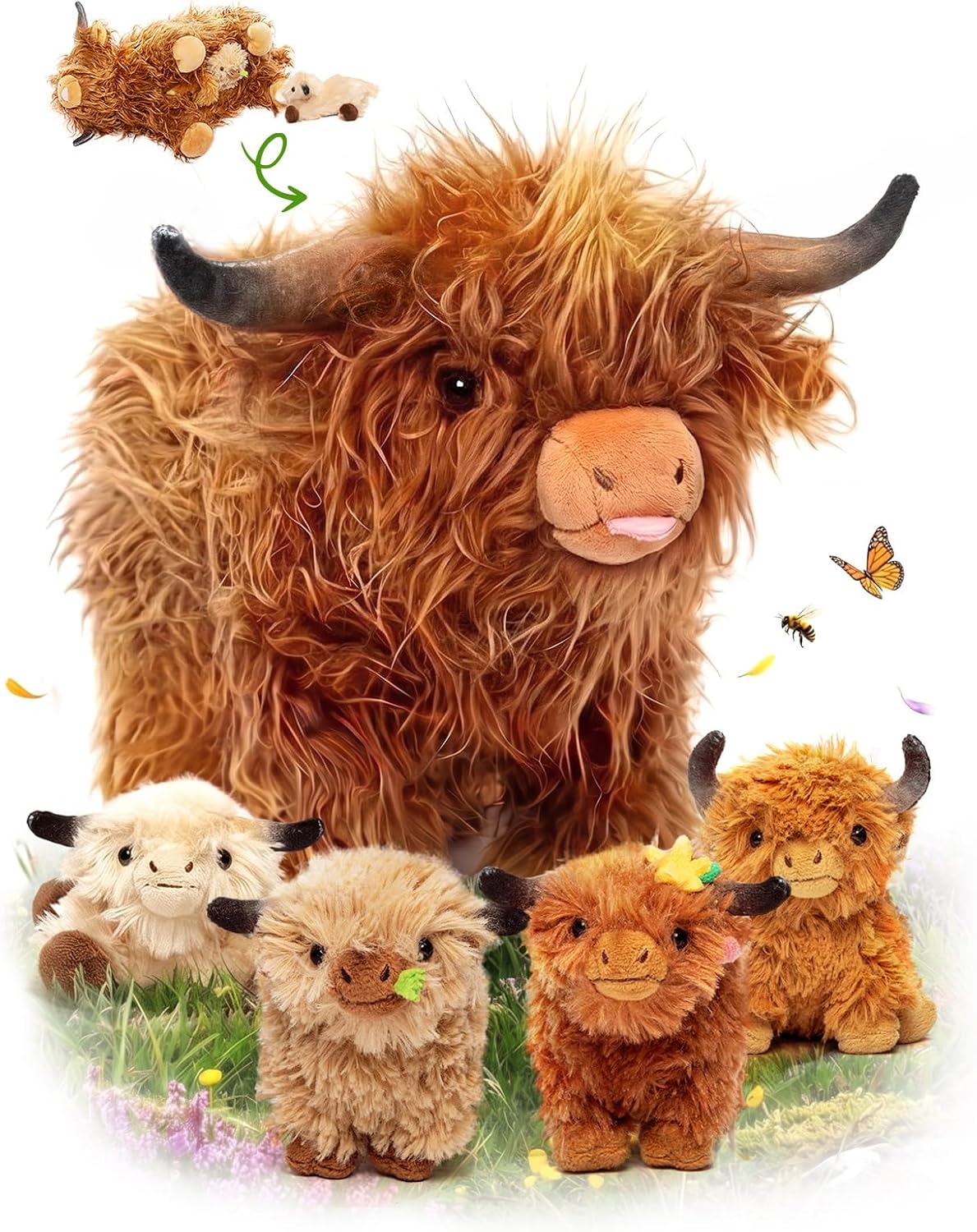OUOZZZ Highland Cow - Juego de animales de peluche, 14.5 pulgadas,...