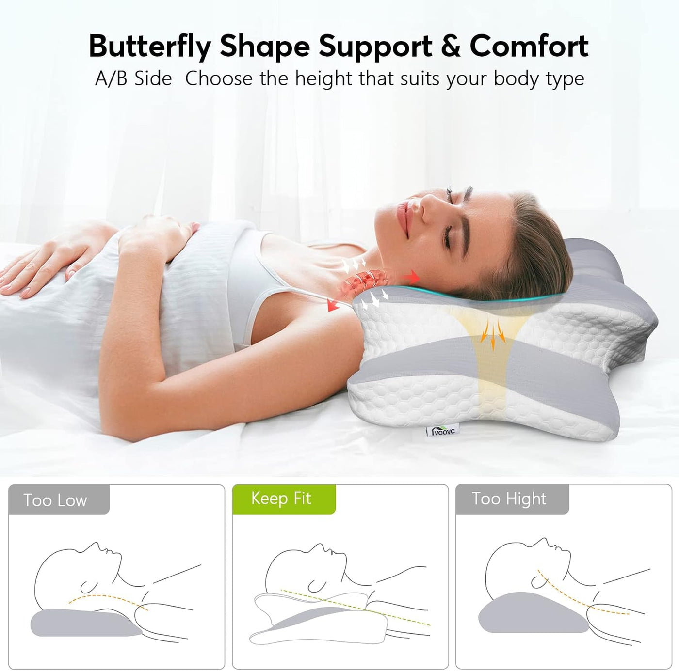 Voovc Almohada de contorno cervical para alivio del dolor de cuello...