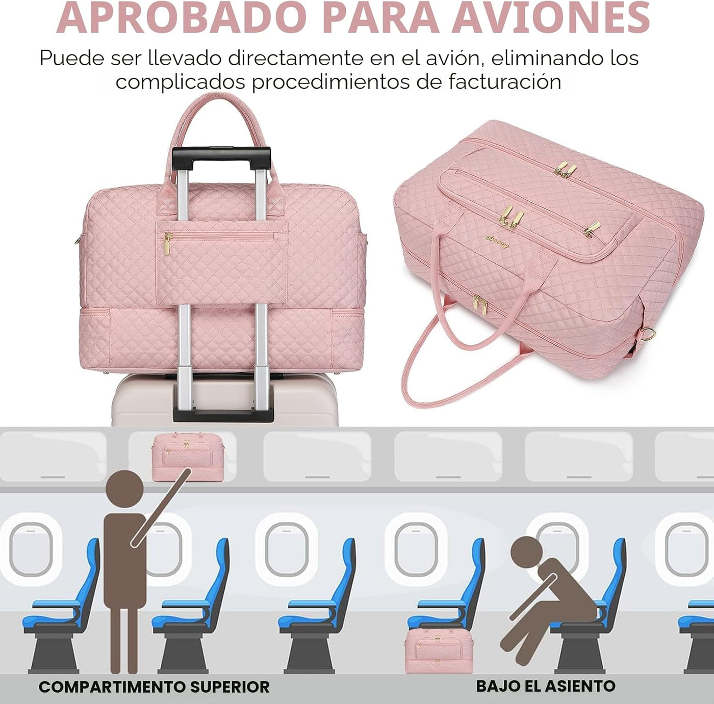 Bolsa de viaje grande para mujer, bolsa de lona para equipaje de fi...