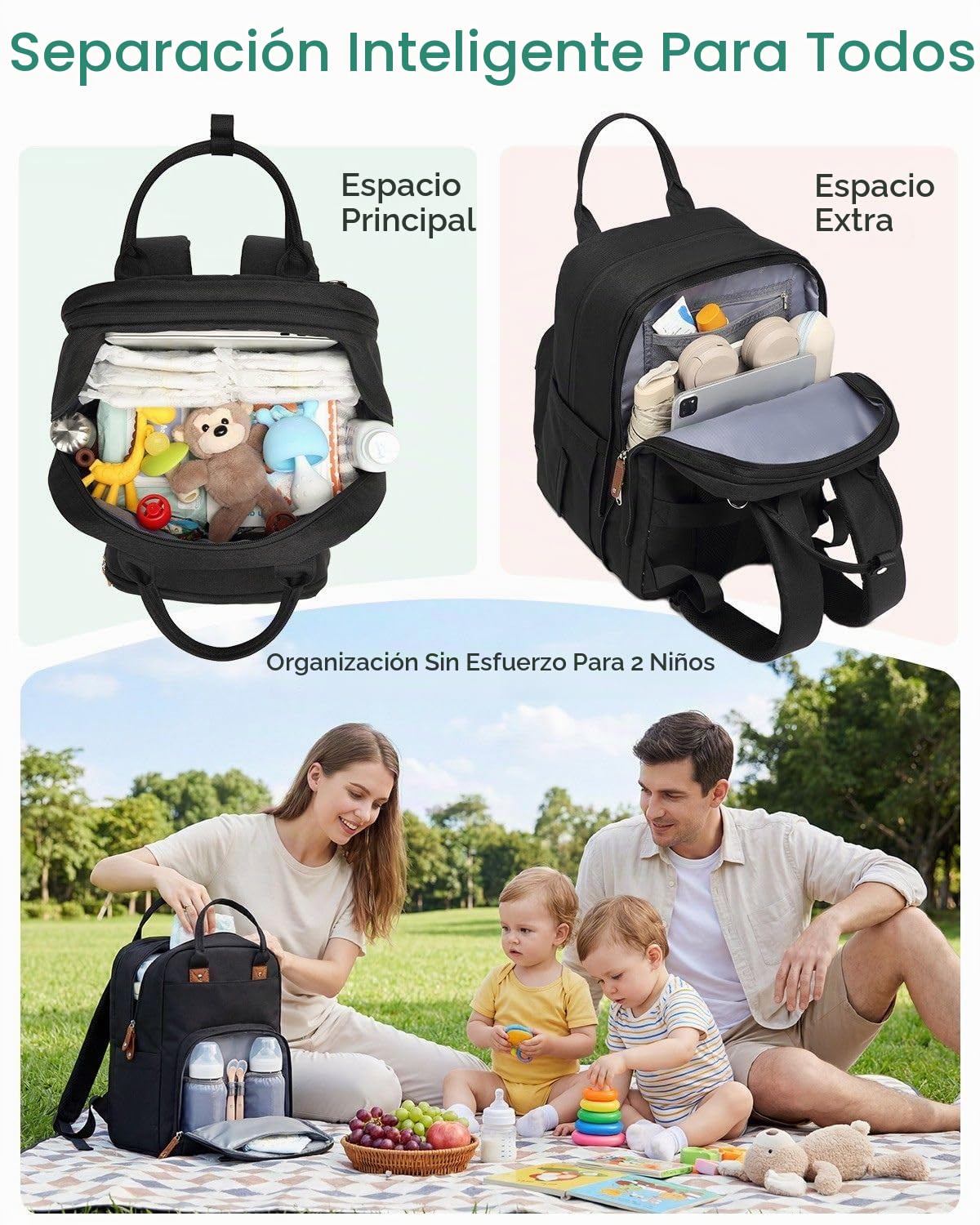 Qualyphant Mochila de pañales extragrande para 2 niños expandible 2...
