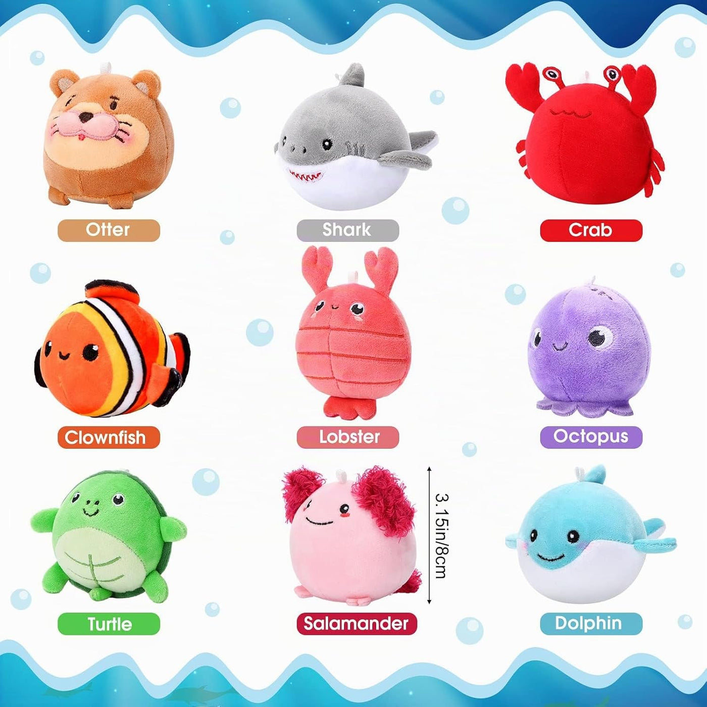 Harrycle 9 mini animales de peluche oceánicos de 3.15 pulgadas, lla...