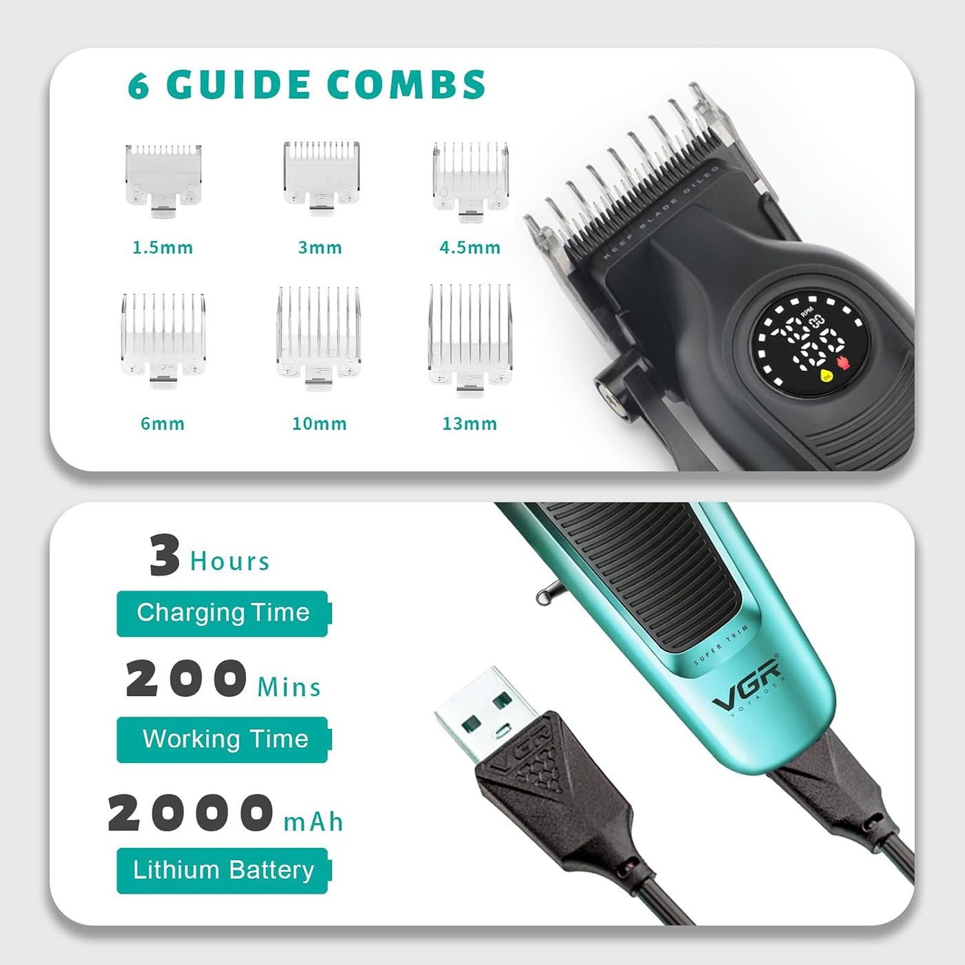 VGR V-196 - Cortapelos para hombres, inalámbrica, profesional, con...