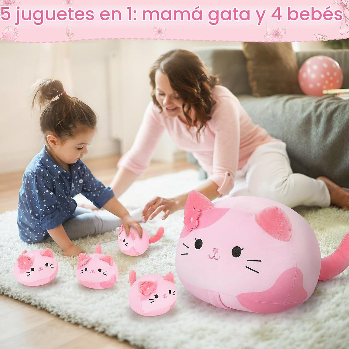 5 piezas de peluche de gato Sakura rosa, familia de animales de pel...