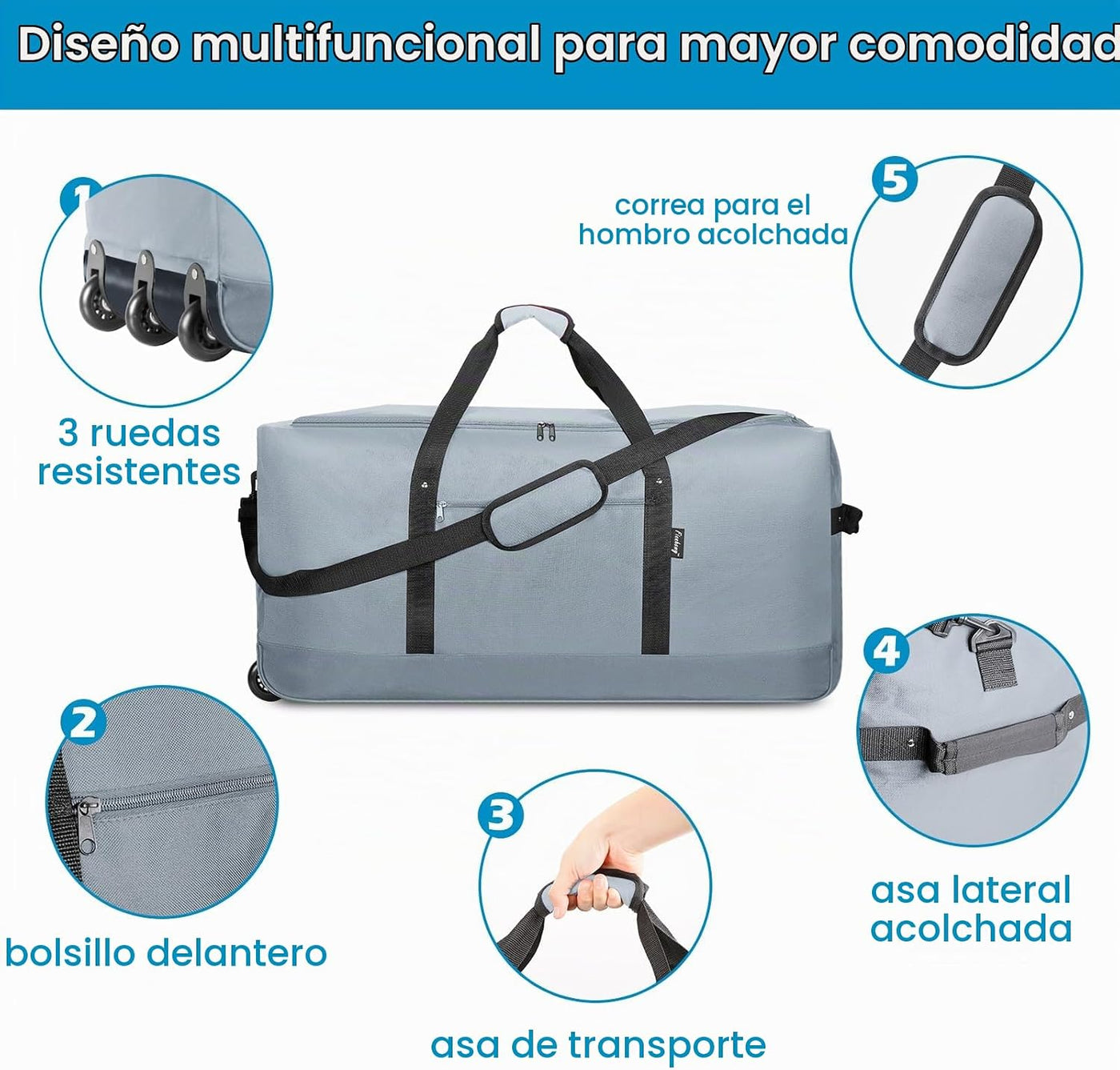 Finnhomy Bolsa de Lona Rodante Plegable de 120L con 3 Ruedas, Bolsa...