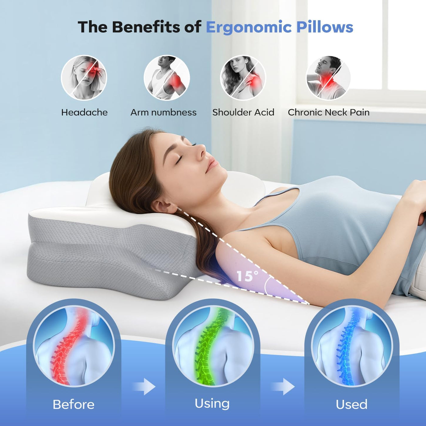 Almohada cervical ergonómica ultra cómoda, almohada cervical de esp...