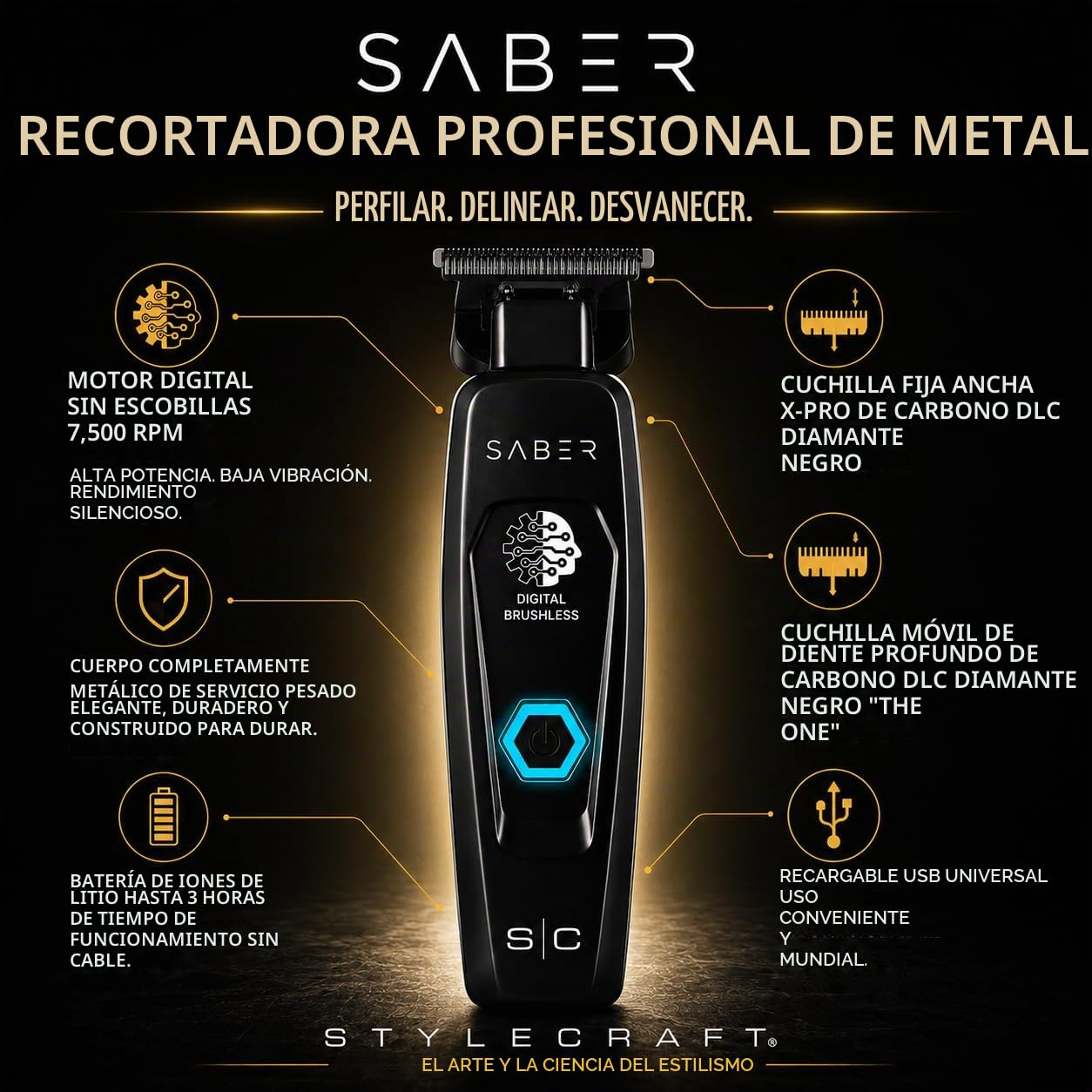 StyleCraft Sable y sable de precisión profesional cuerpo de metal d...