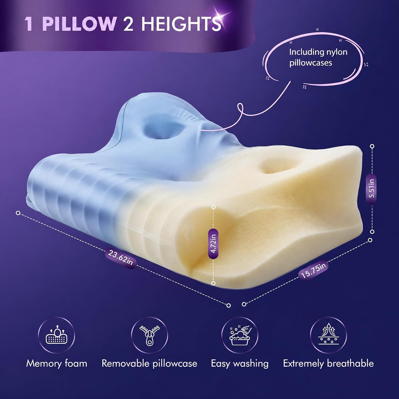 Dayme Almohada ortopédica de espuma viscoelástica, color azul | Alm...