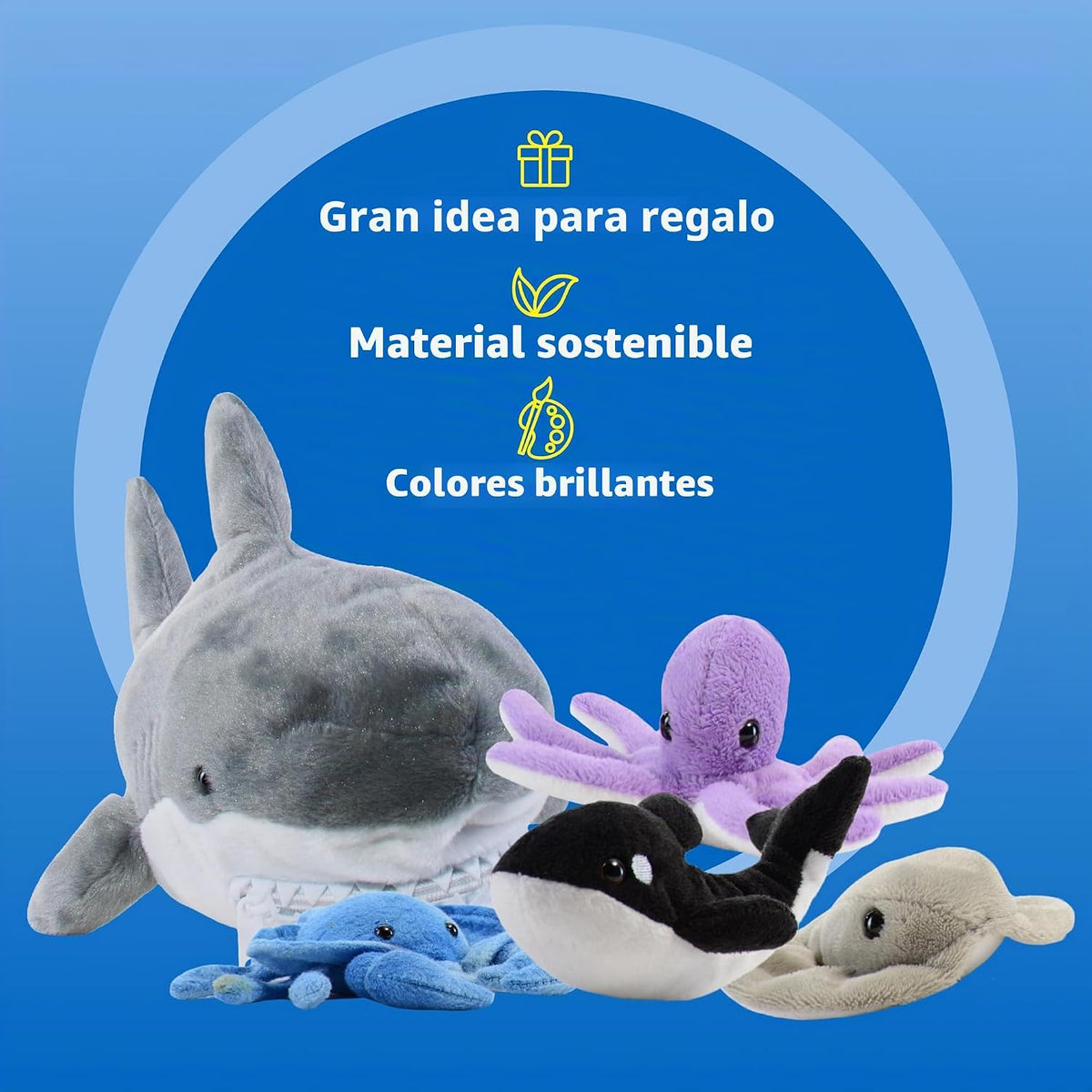 PREXTEX Peluche de tiburón juguete relleno con 5 animales marinos,...