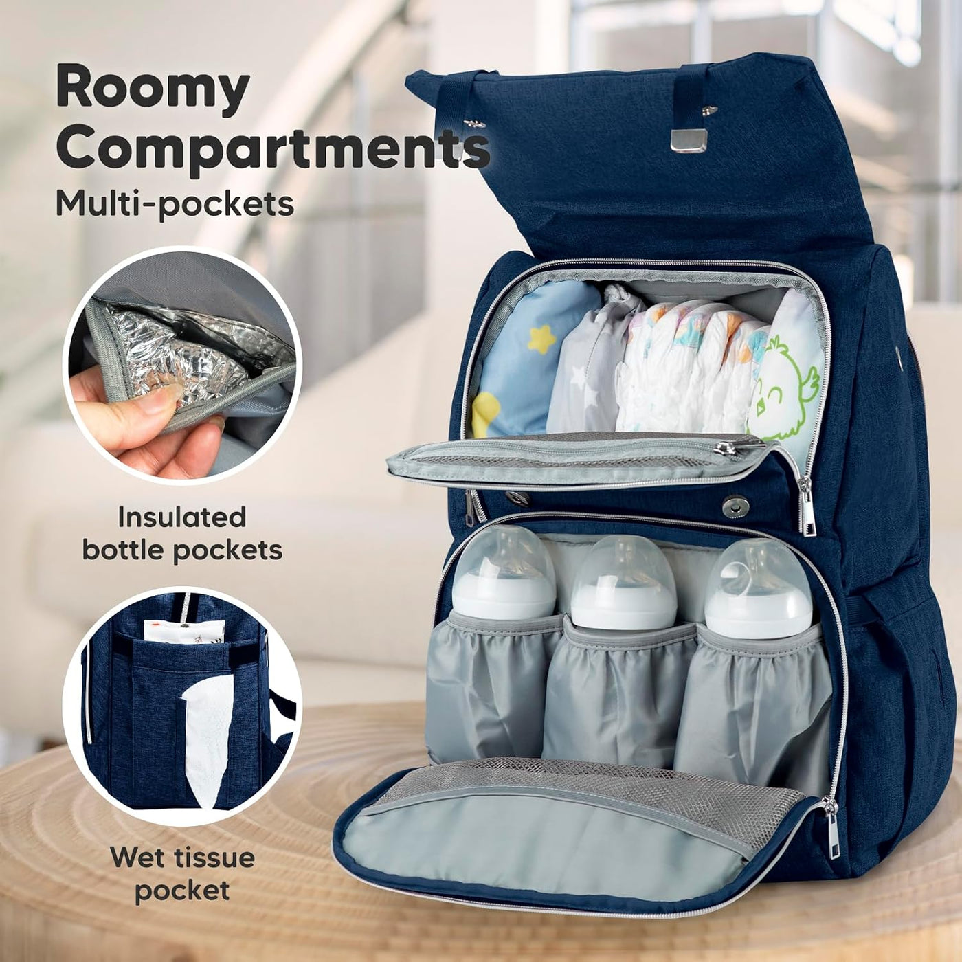 KeaBabies Mochila para pañales para bebé con cambiador, grande (azu...