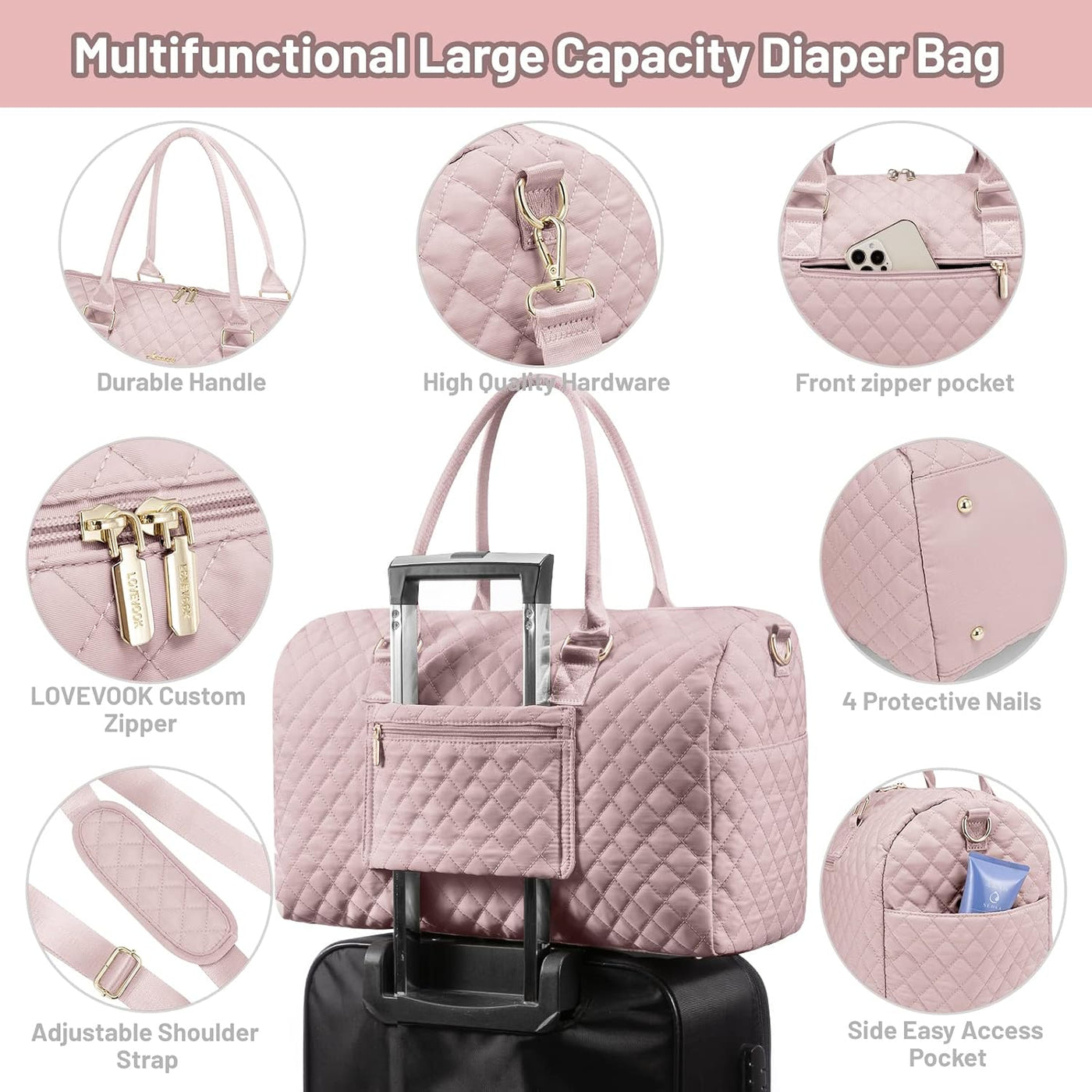 LOVEVOOK Bolsa de pañales con funda para chupete y cambiador, bolsa...