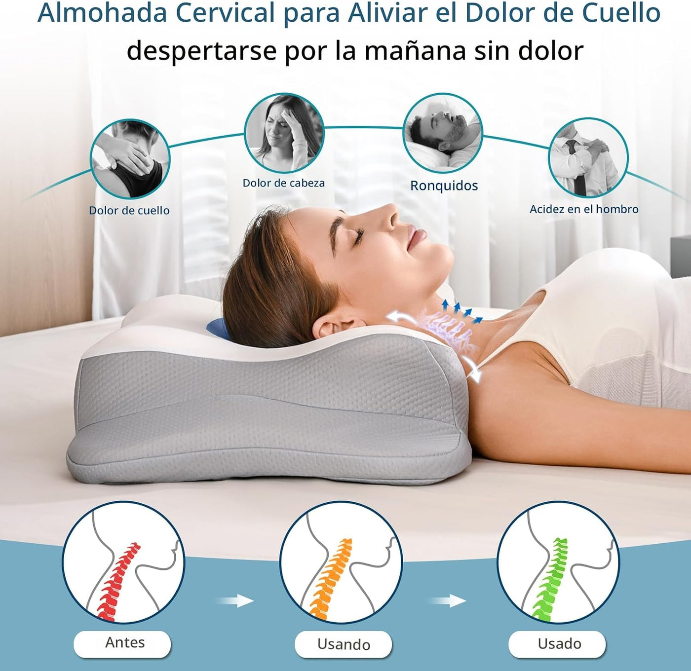 Almohada cervical para aliviar el dolor de cuello, almohada cervica...