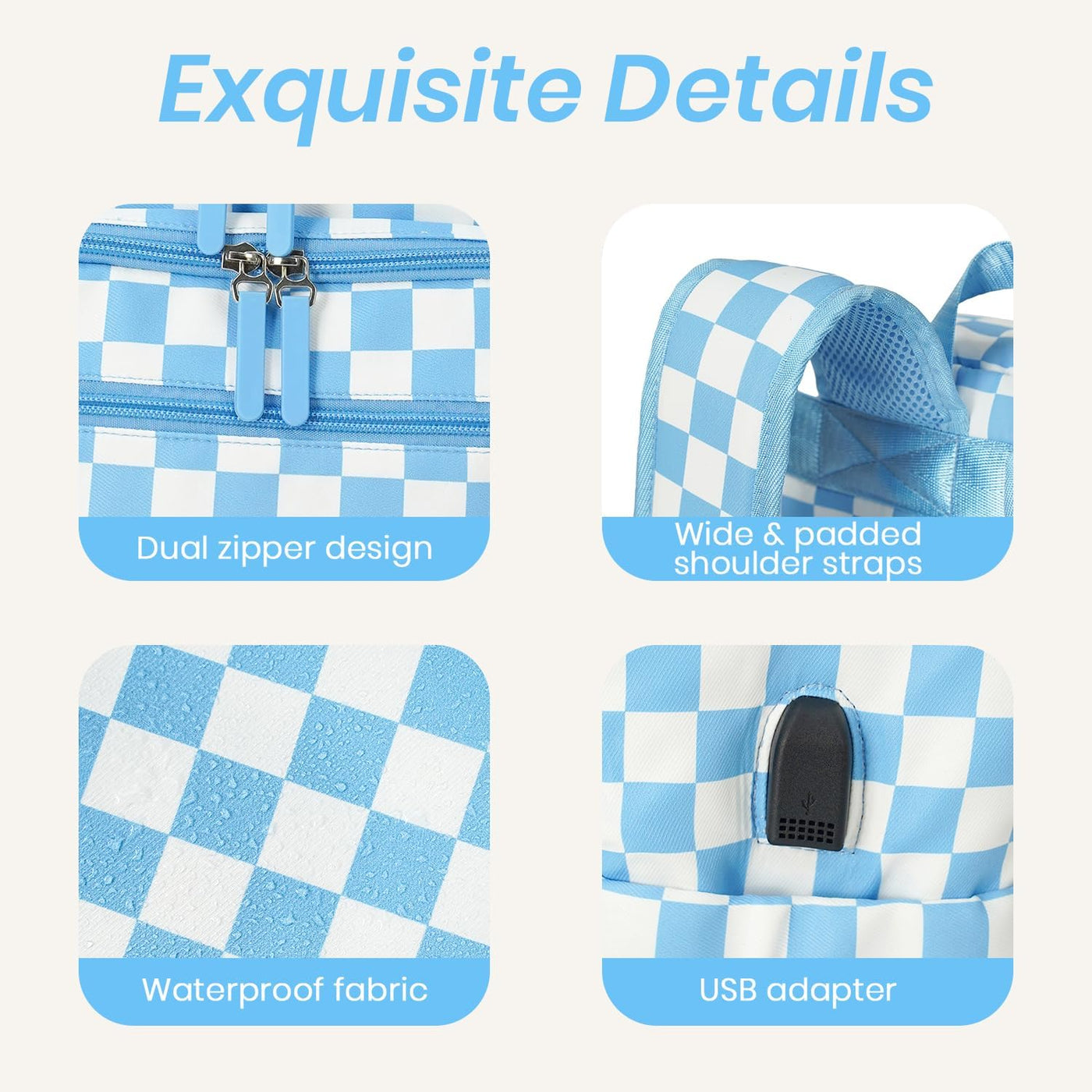 FHELAD Mochila de pañales a cuadros con cambiador y clips para coch...