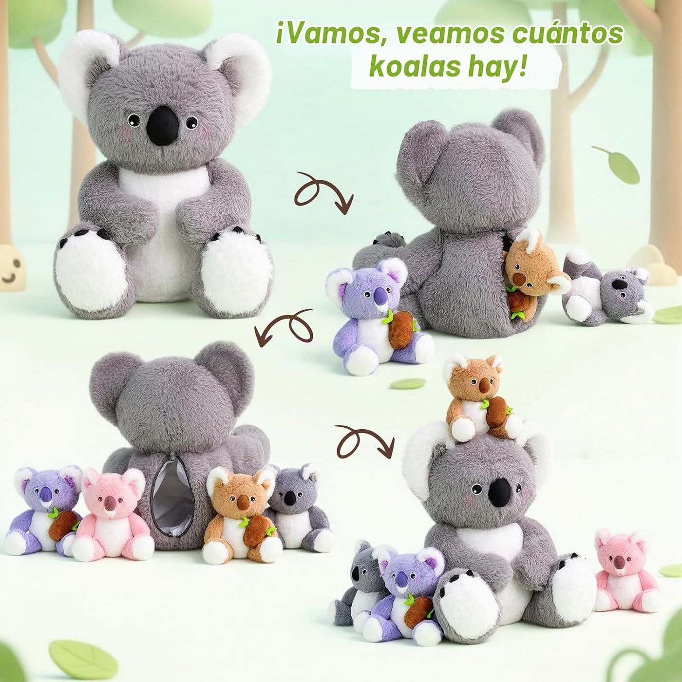OUOZZZ Koala - Animal de peluche con bebés en el interior, juguete...