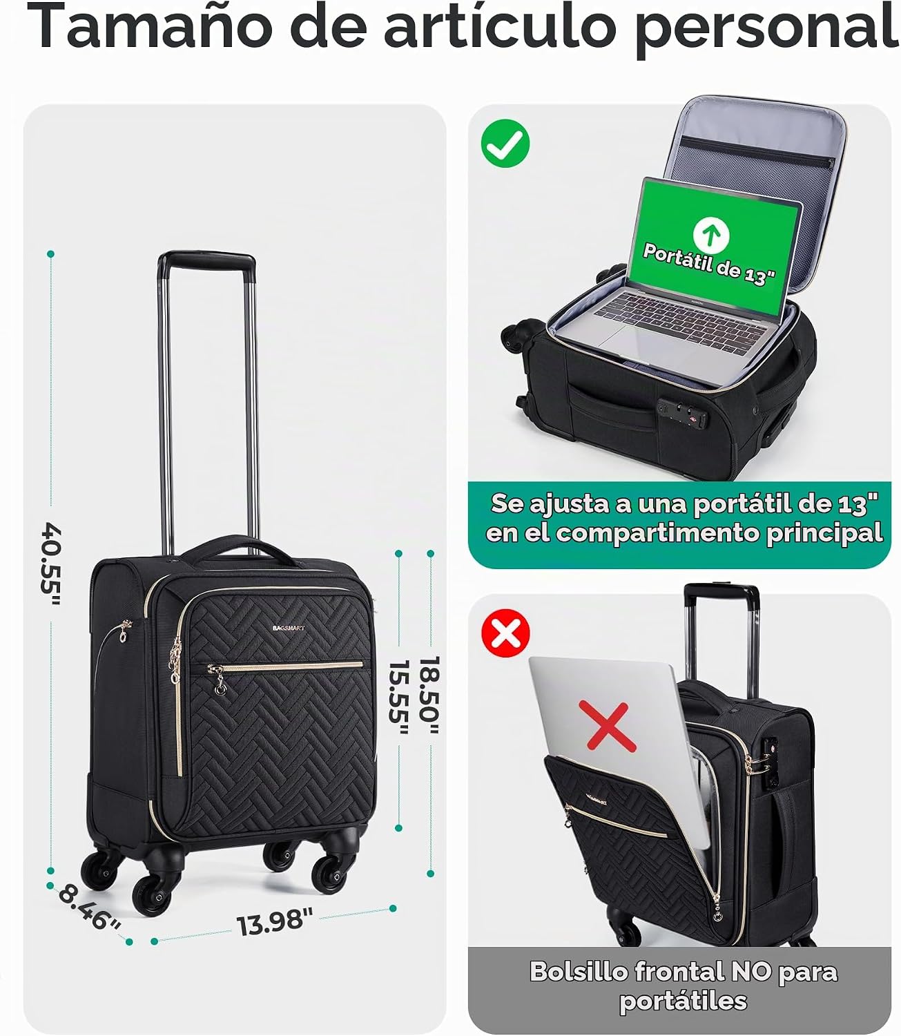Bagsmart Equipaje de viaje Maleta de transporte, Equipaje debajo de...