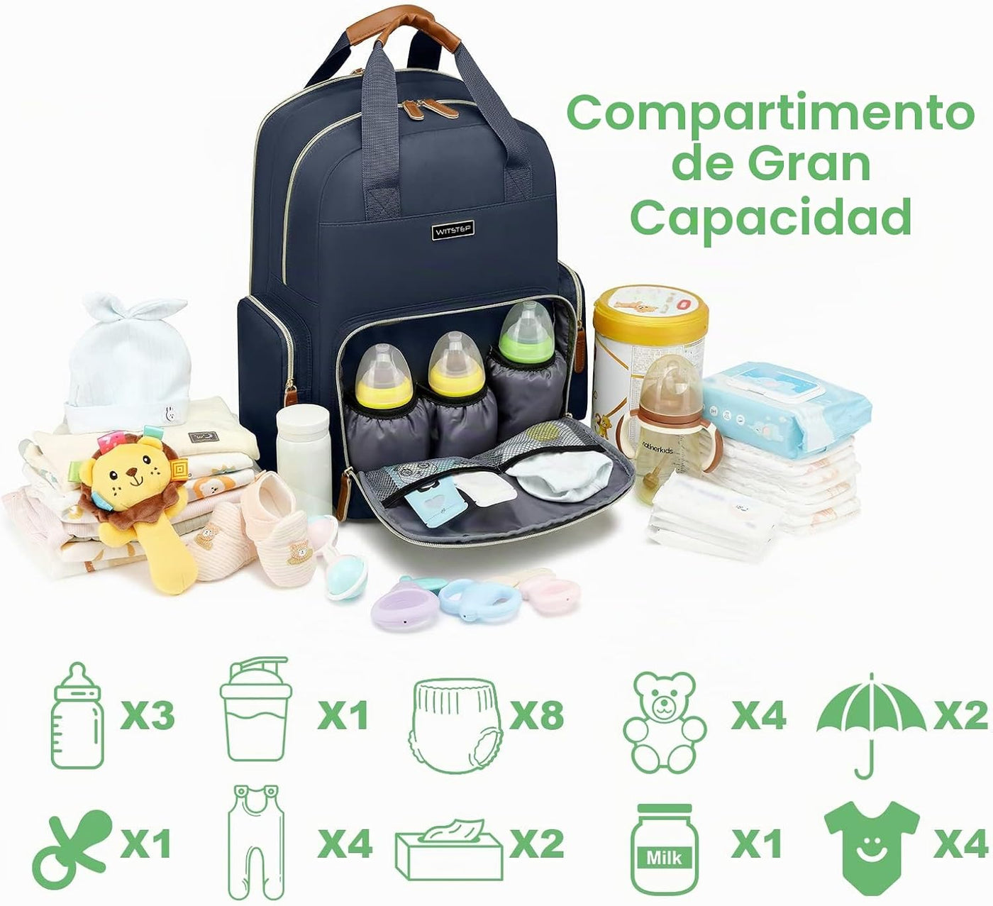 WITSTEP Mochila para pañales con cambiador, organizador de bolsas d...