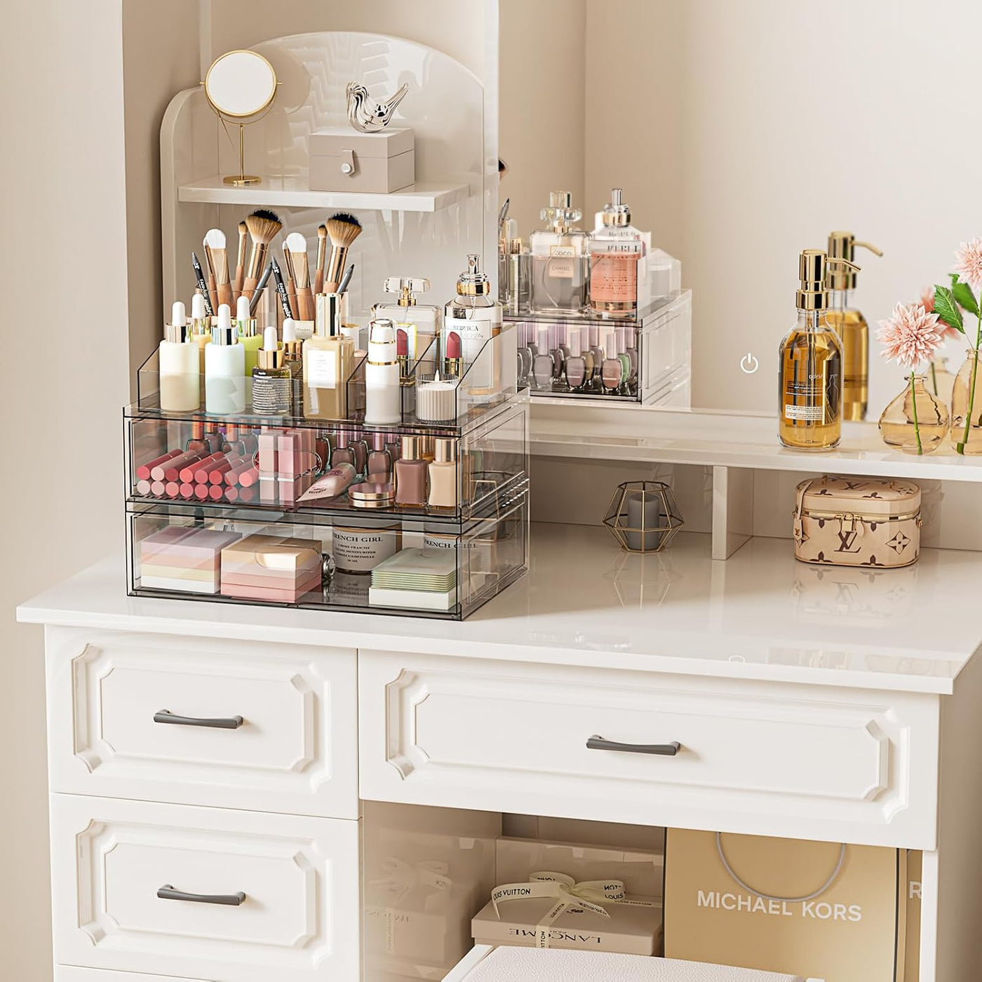 Organizador de maquillaje apilable transparente con cajón, cajones...