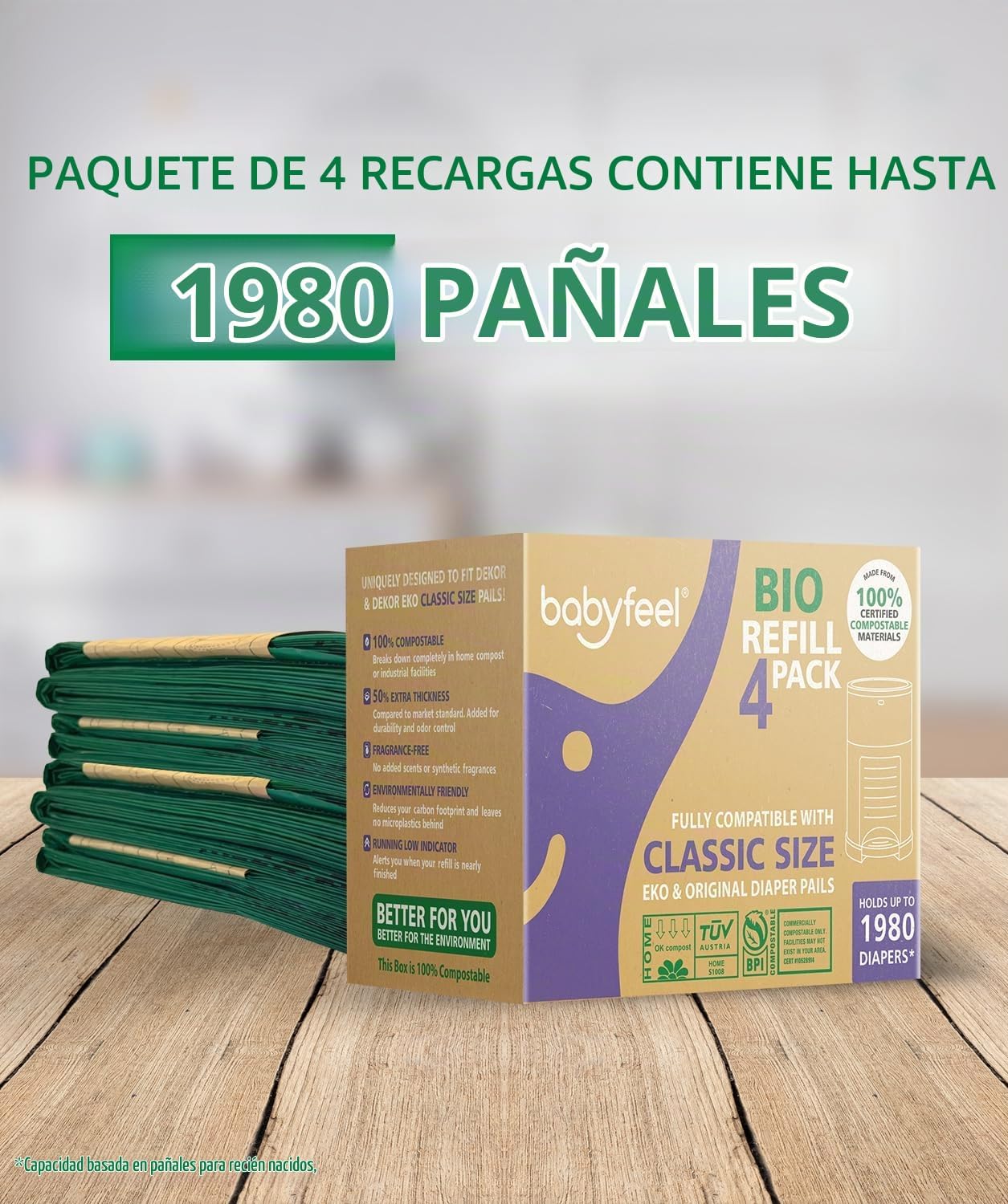 Babyfeel Recambios BIO compatibles con cubos de pañales DEKOR CLASS...