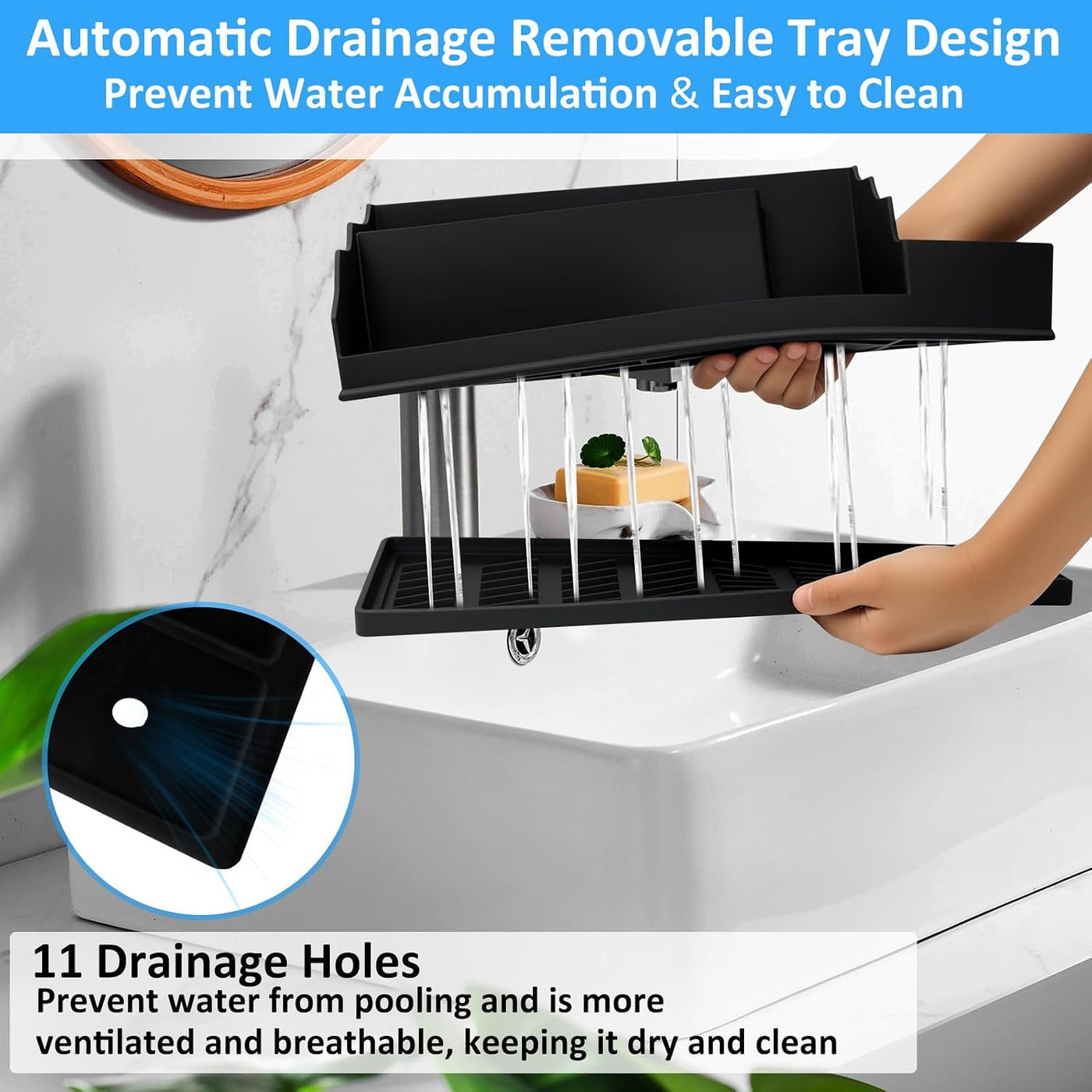 Organizador de mostrador de baño, soportes de silicona negra para c...