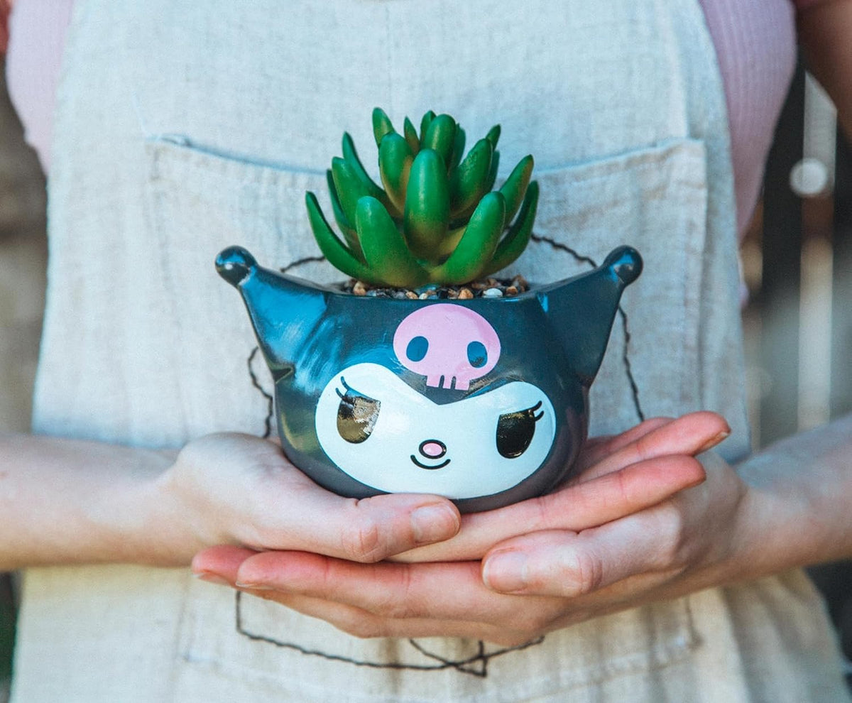 Toynk Sanrio Kuromi Smiling Head - Mini maceta de cerámica esculpid...